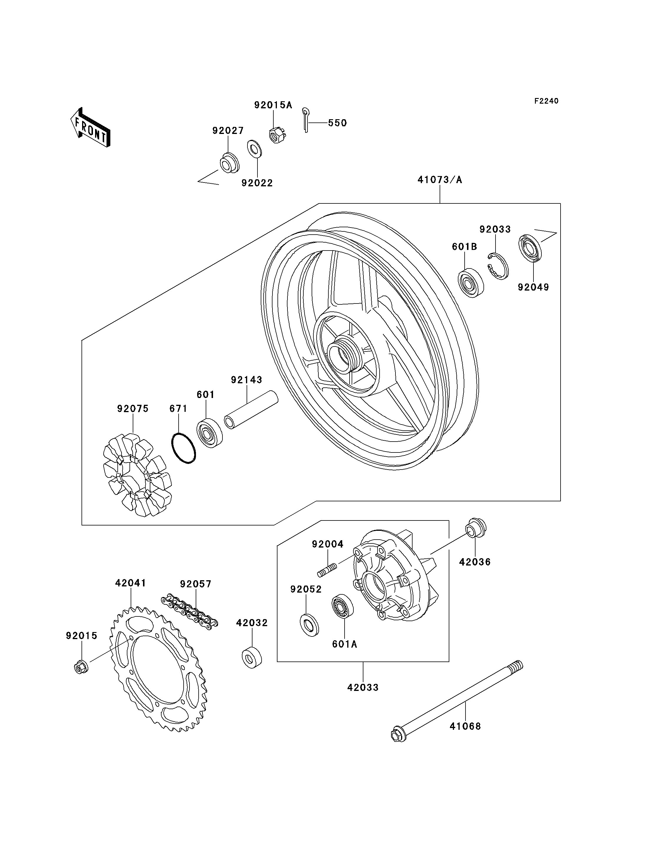 MOYEU ARRIERE POUR ZZ R250 EX250 H1 ARGENT 1990 EUROPE