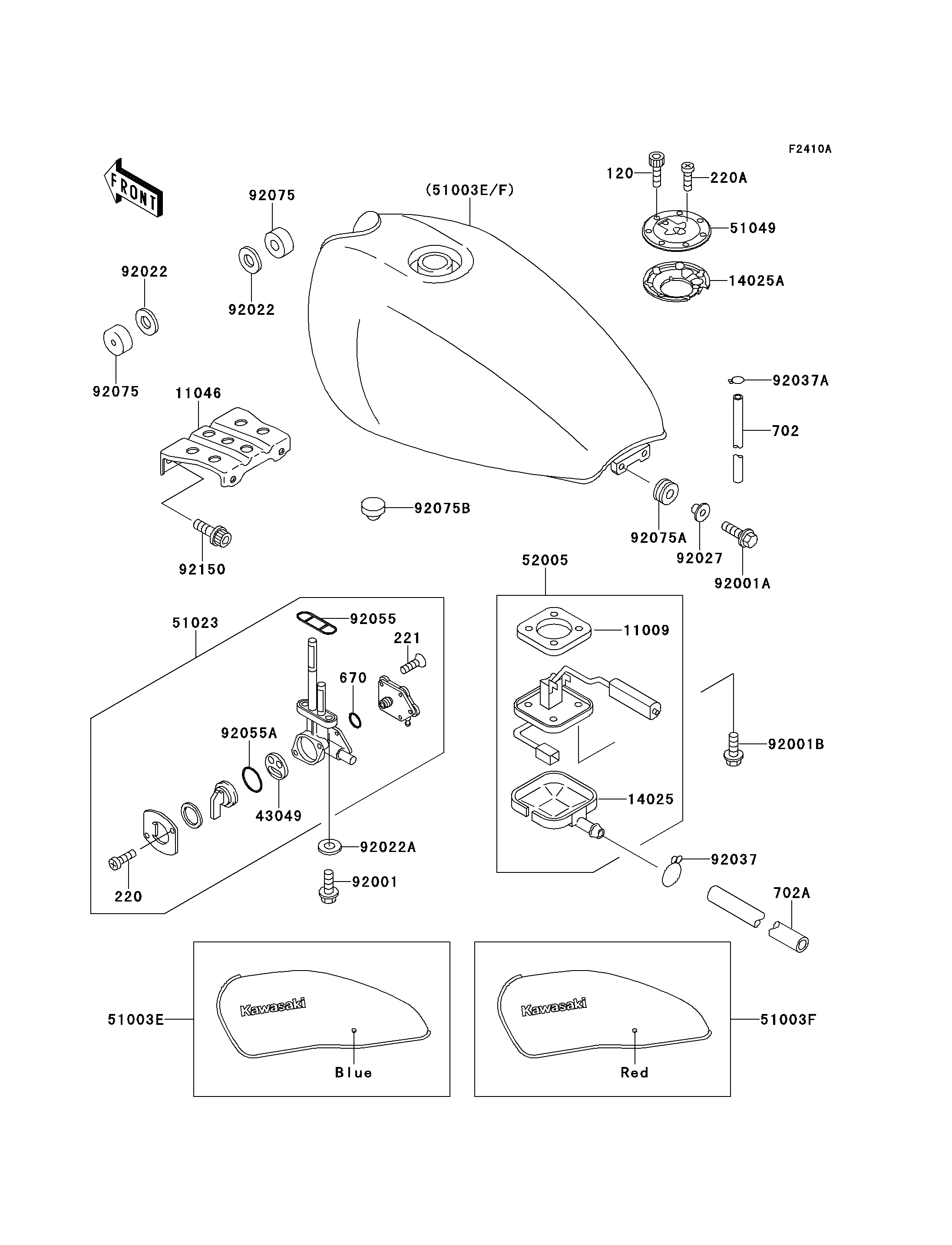 RESERVOIR CARBURANT POUR ZEPHYR ZR550 B3 BLEU 1992 EUROPE