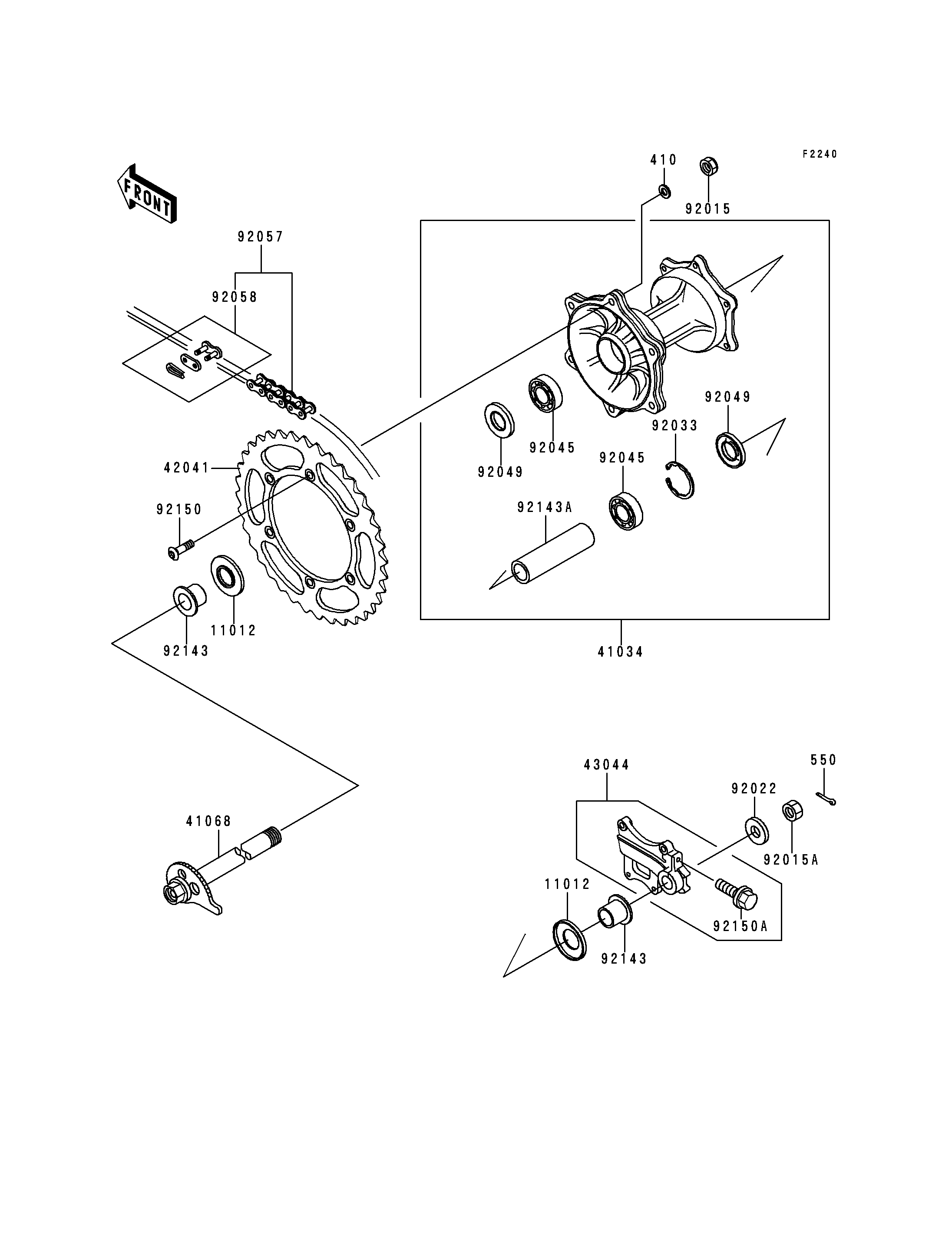 MOYEU ARRIERE POUR KDX250 KDX250 E1 VERT 1991 EUROPE