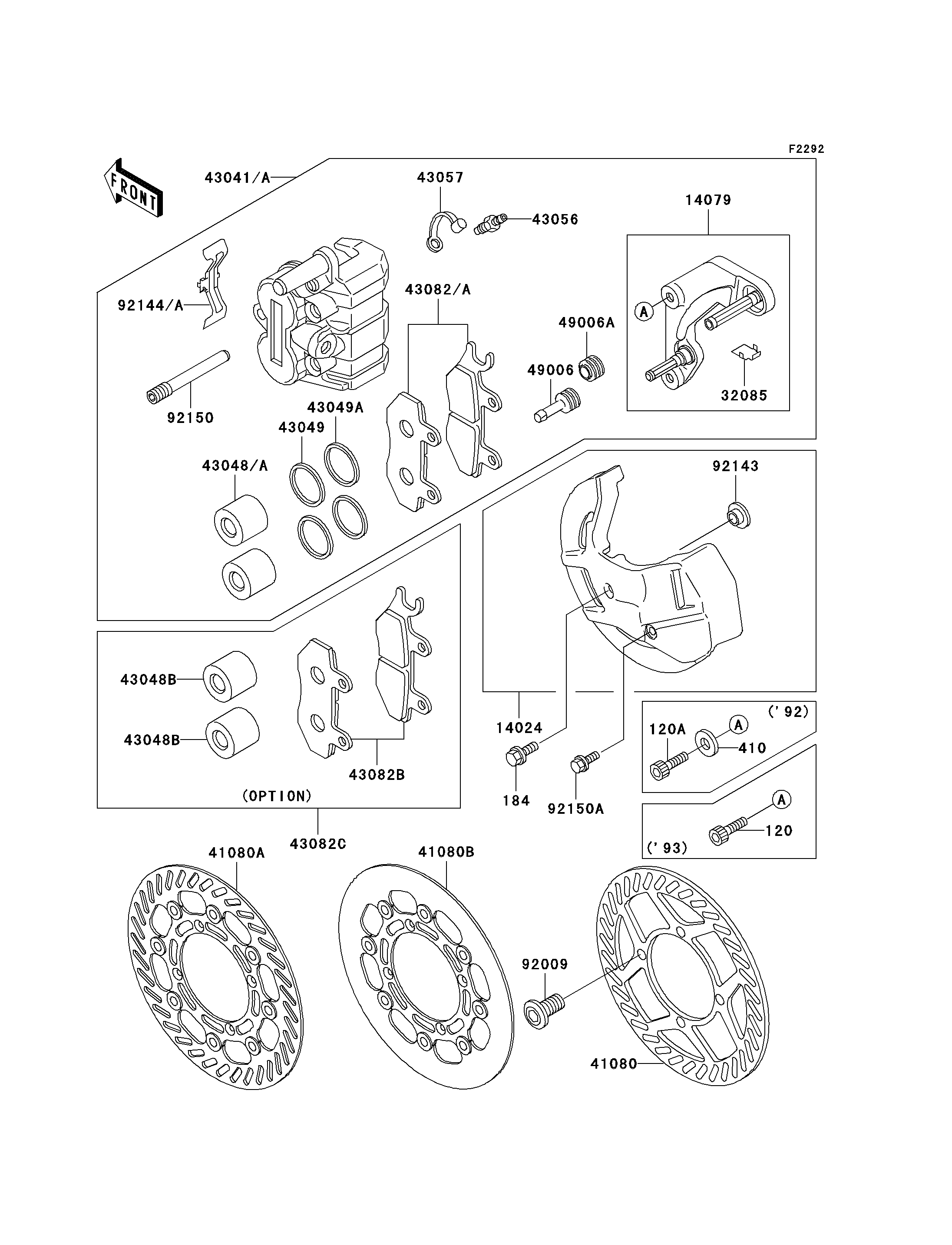 FREIN AVANT POUR KX500 KX500 E4 VERT 1992 EUROPE