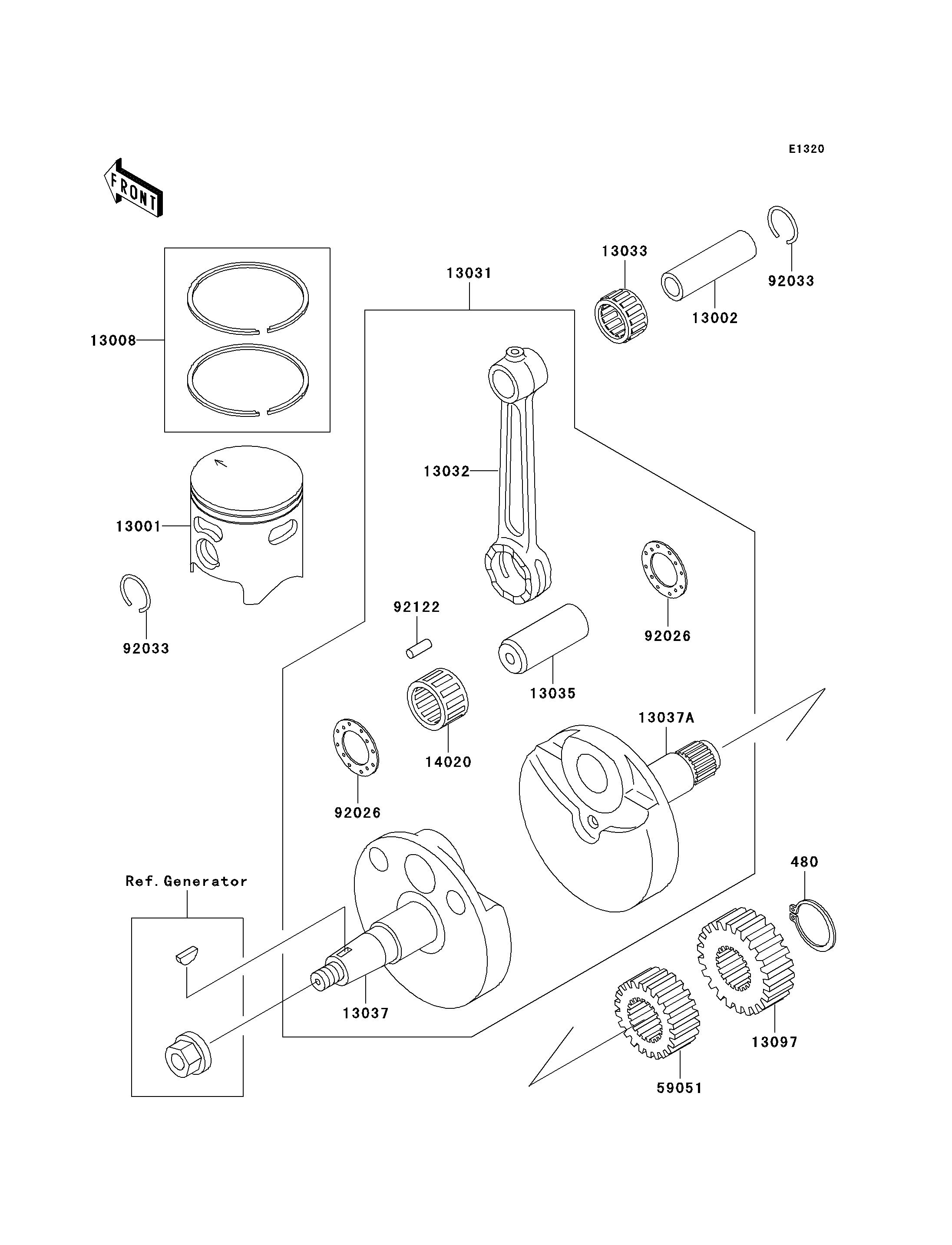 VILEBREQUINPISTON POUR KX80 KX80 R1 VERT 1991