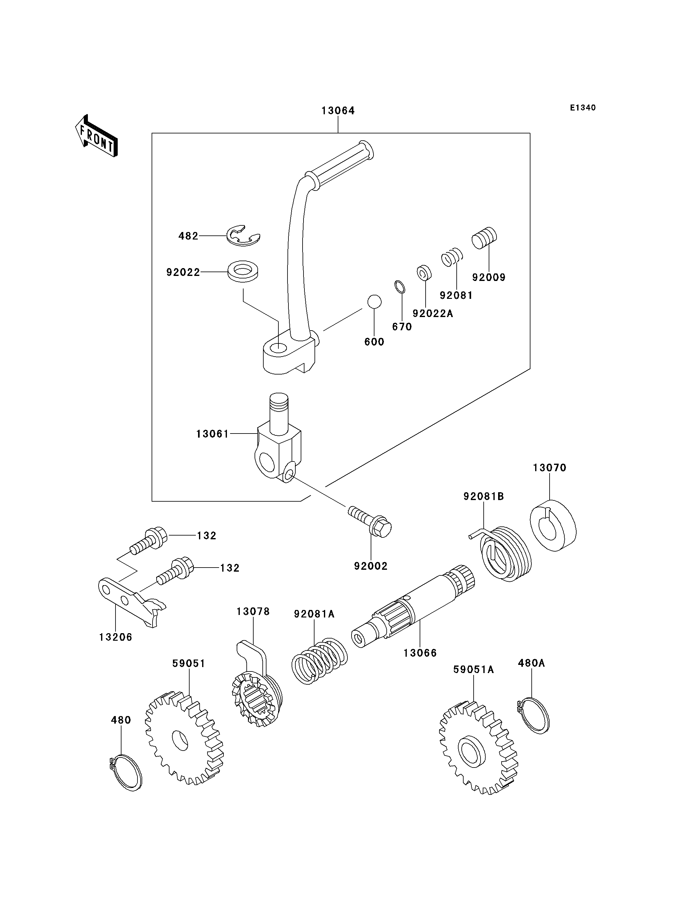 MECANISME DE KICK POUR KX100 KX100 B1 VERT 1991