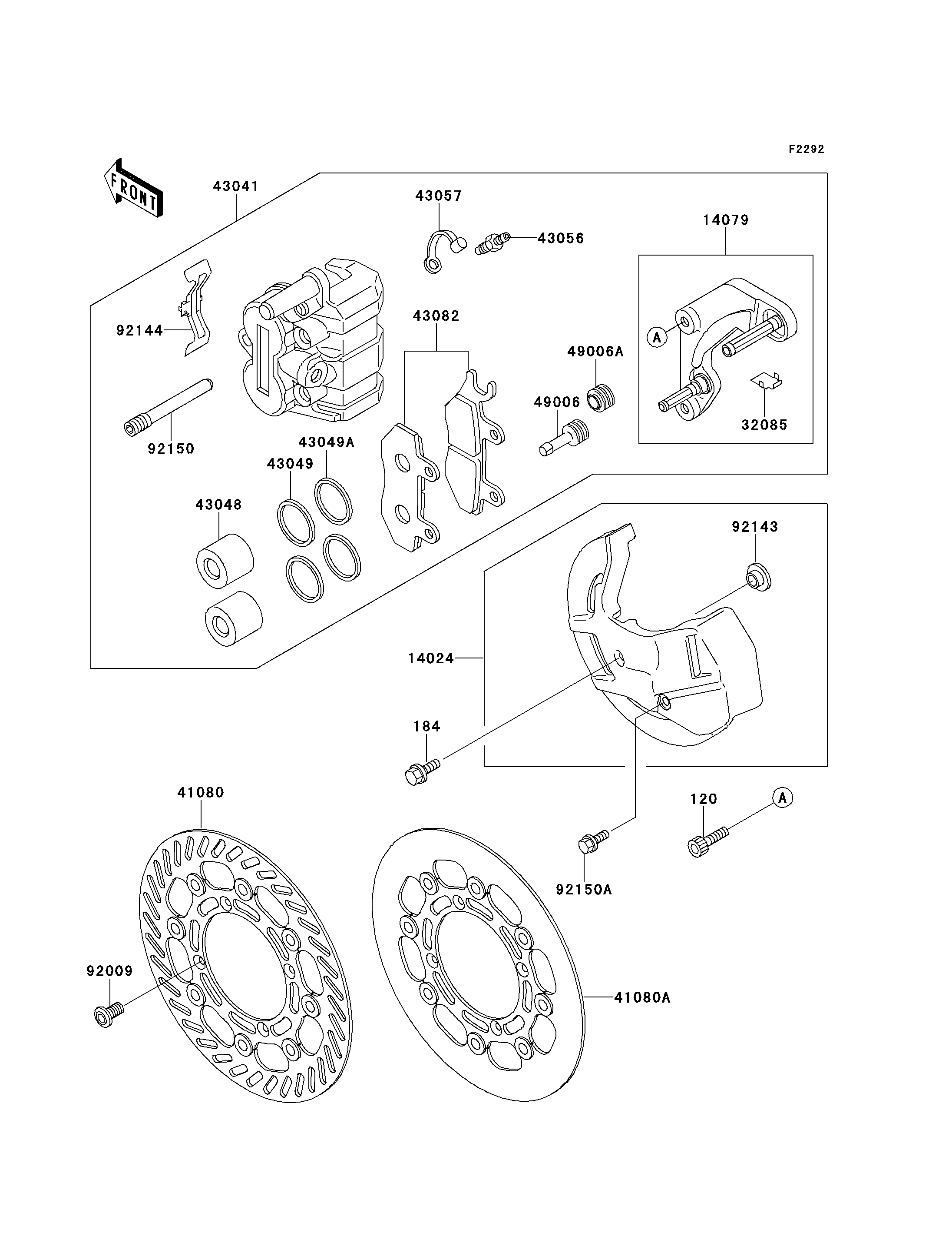 ETRIER AVANT POUR KX125 KX125 J1 VERT 1992 EUROPE