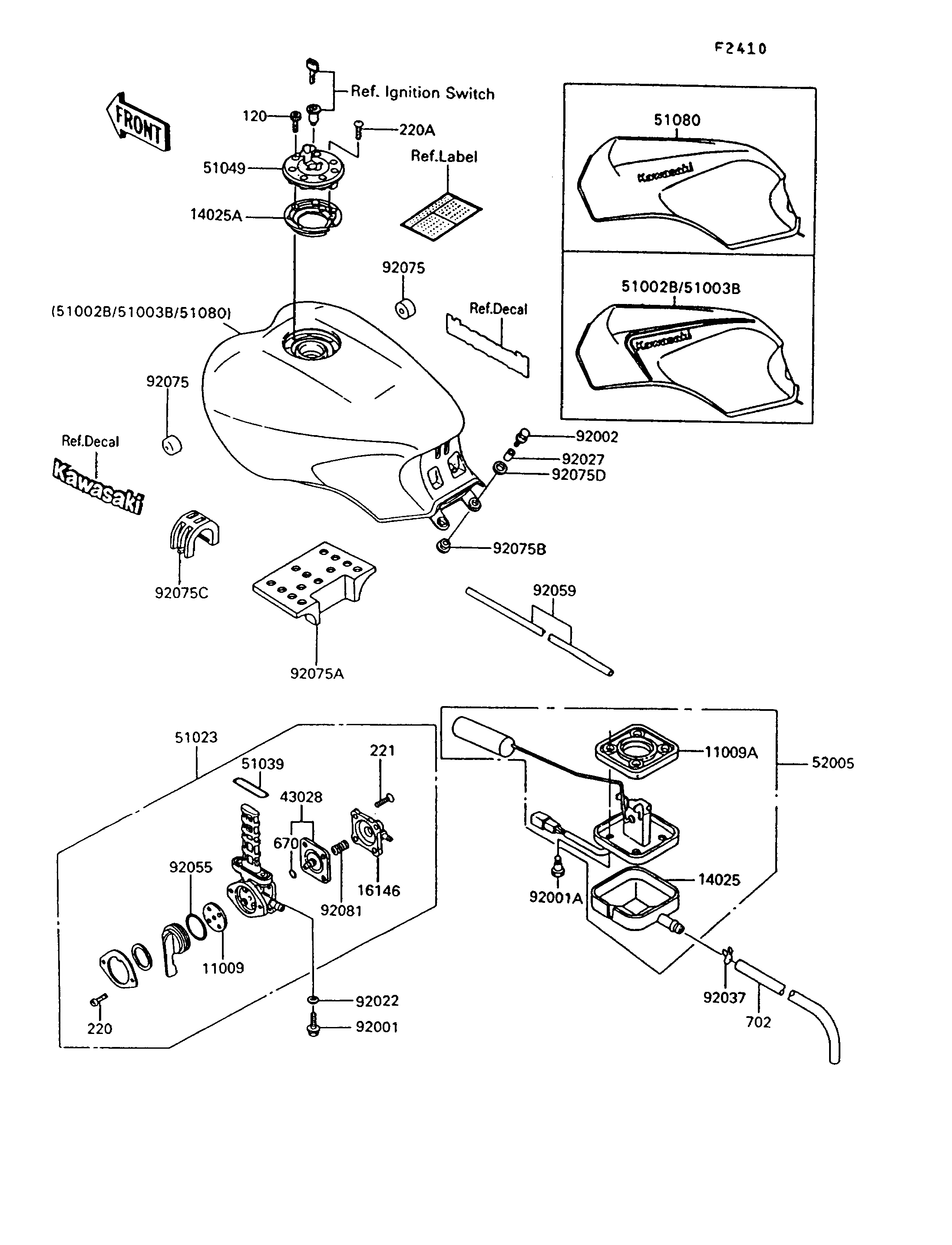 RESERVOIR CARBURANT POUR 1000GTR ZG1000 A7 NOIR 1992 EUROPE