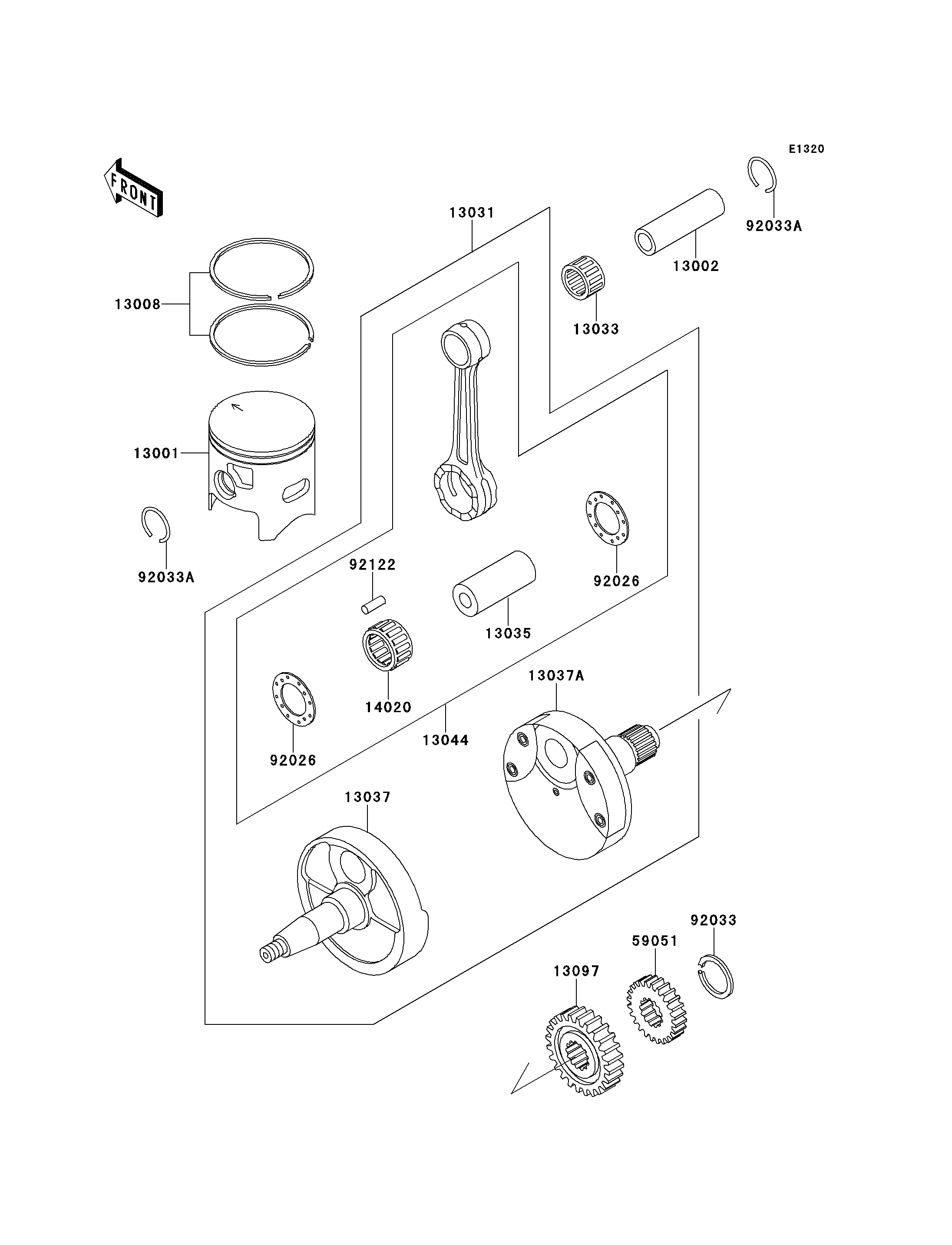 VILEBREQUINPISTON POUR KX250 KX250 J2 VERT 1993 EUROPE