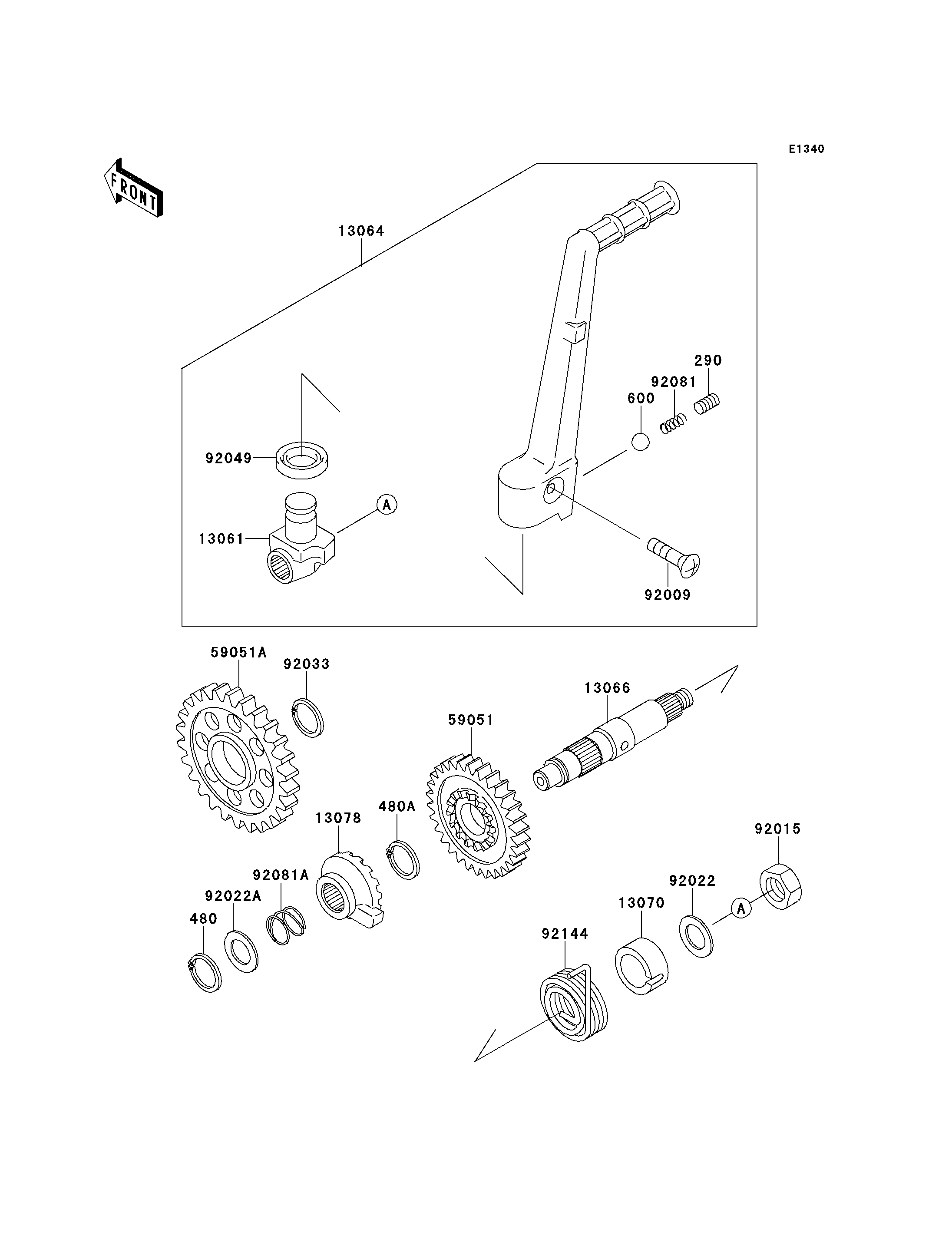 MECANISME DE KICK POUR KX250 KX250 J2 VERT 1993 EUROPE