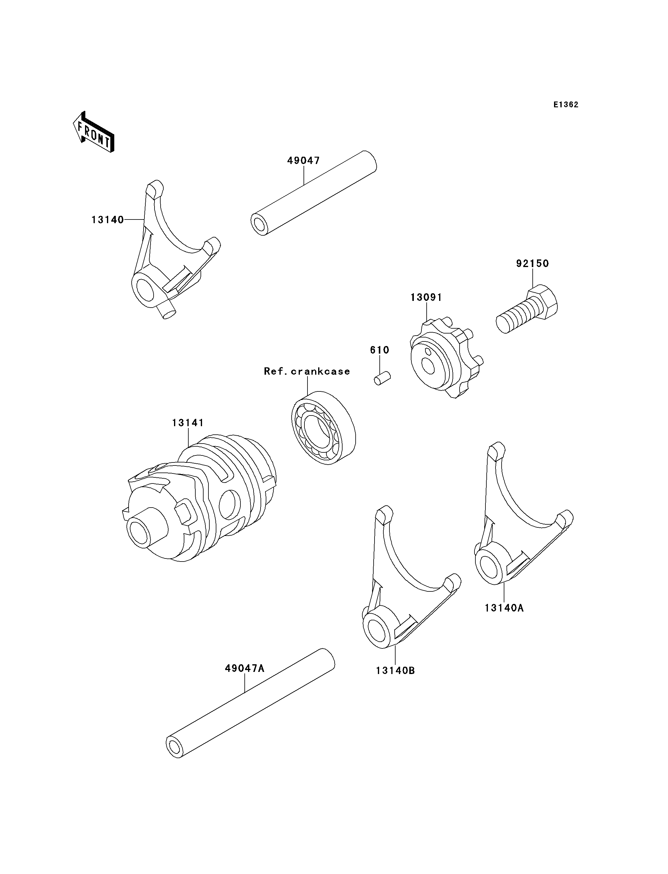 BARILLETFOURCHETTE POUR KX250 KX250 J1 VERT 1992 EUROPE