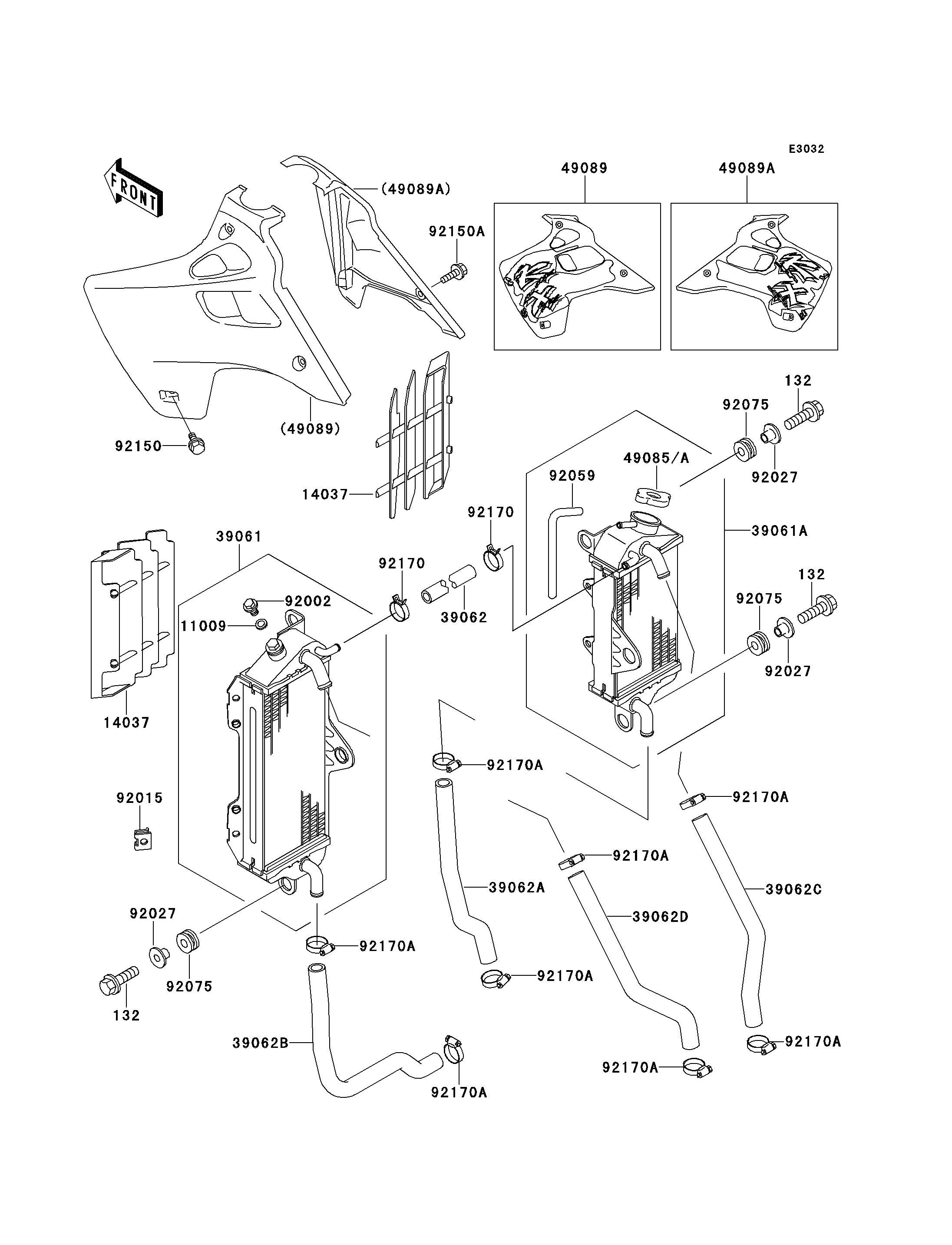 RADIATEUR POUR KX250 KX250 J2 VERT 1993 EUROPE