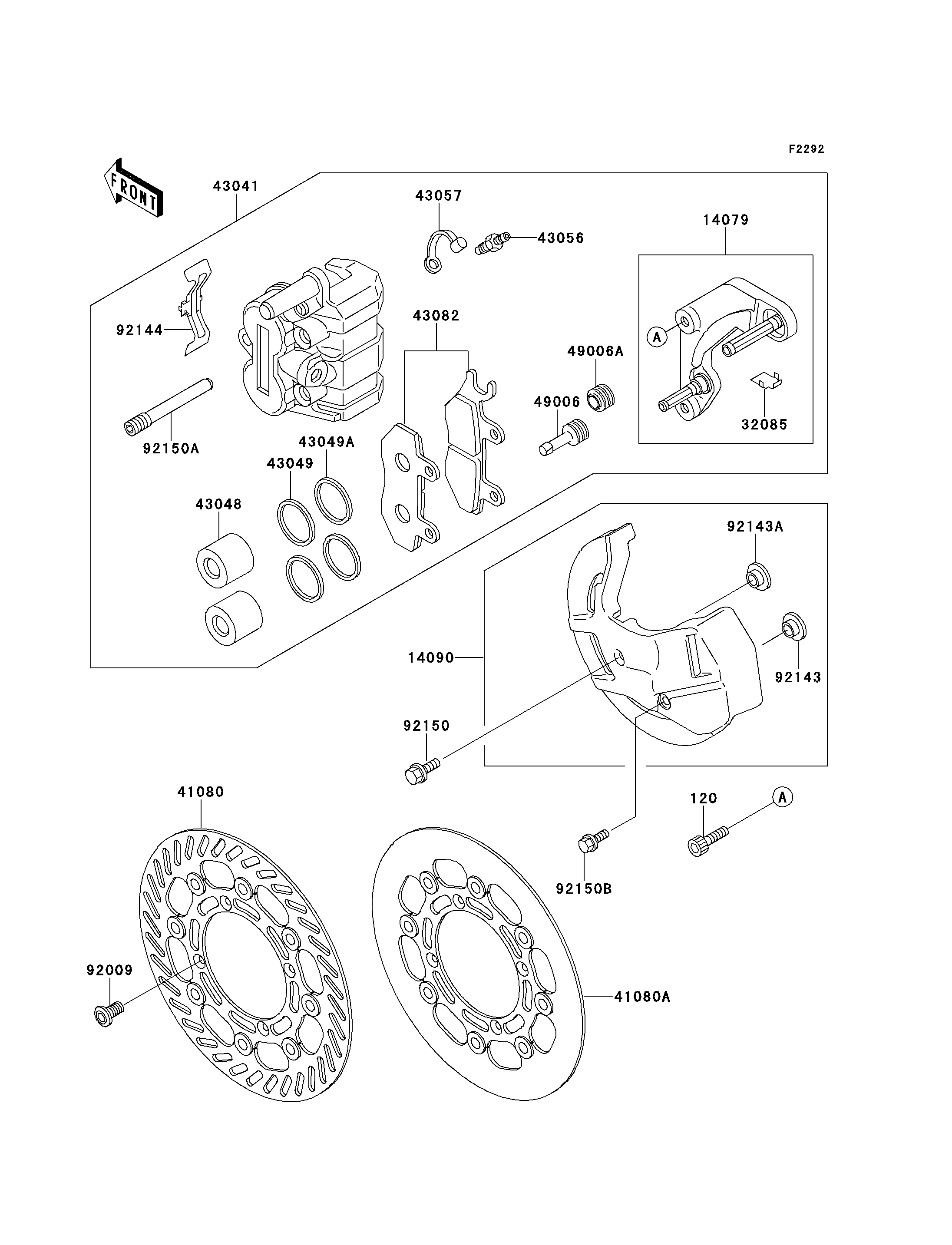 ETRIER AVANT POUR KX125 KX125 J2 VERT 1993 EUROPE