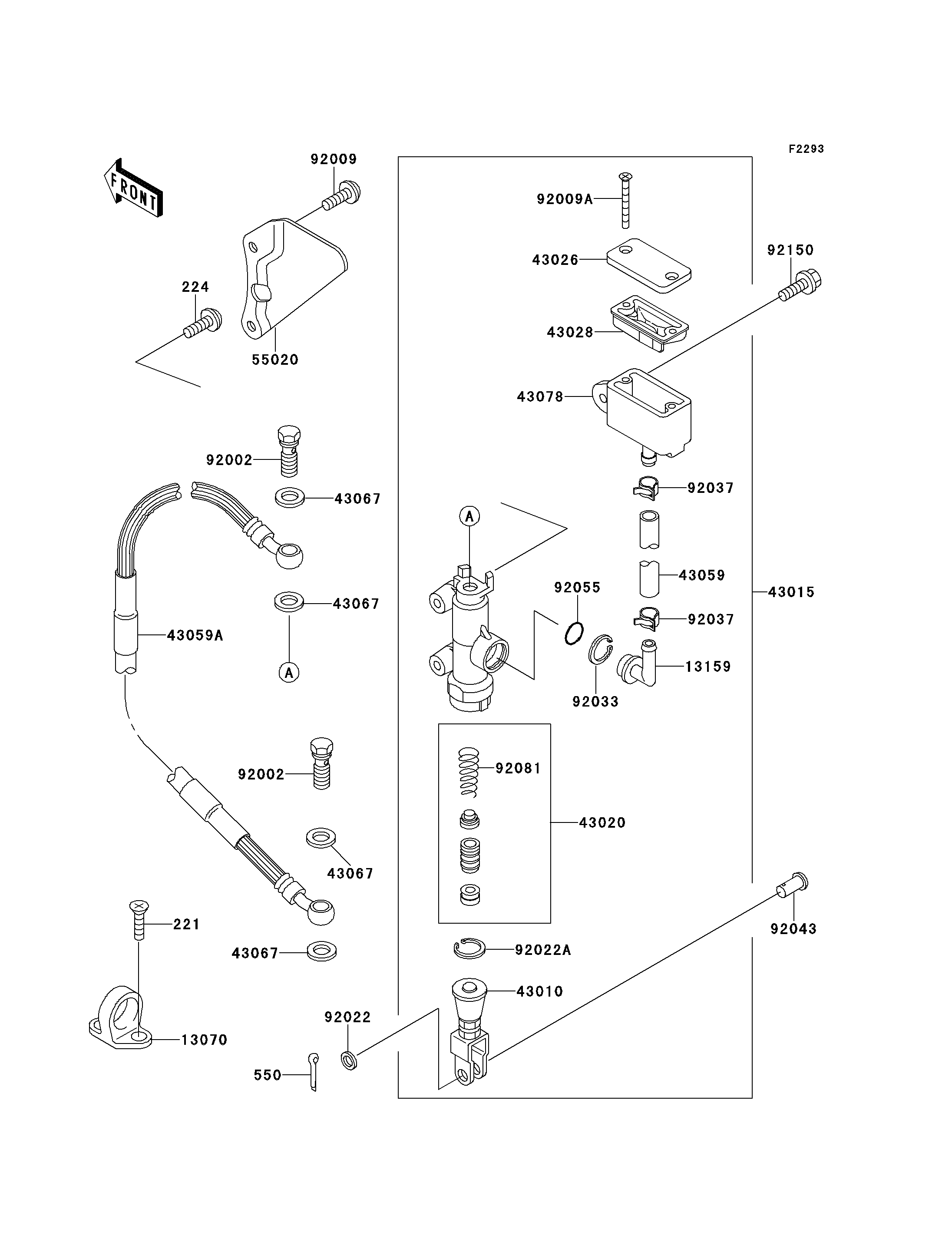 MAITRE CYLINDRE ARRIERE POUR KX125 KX125 J1 VERT 1992 EUROPE