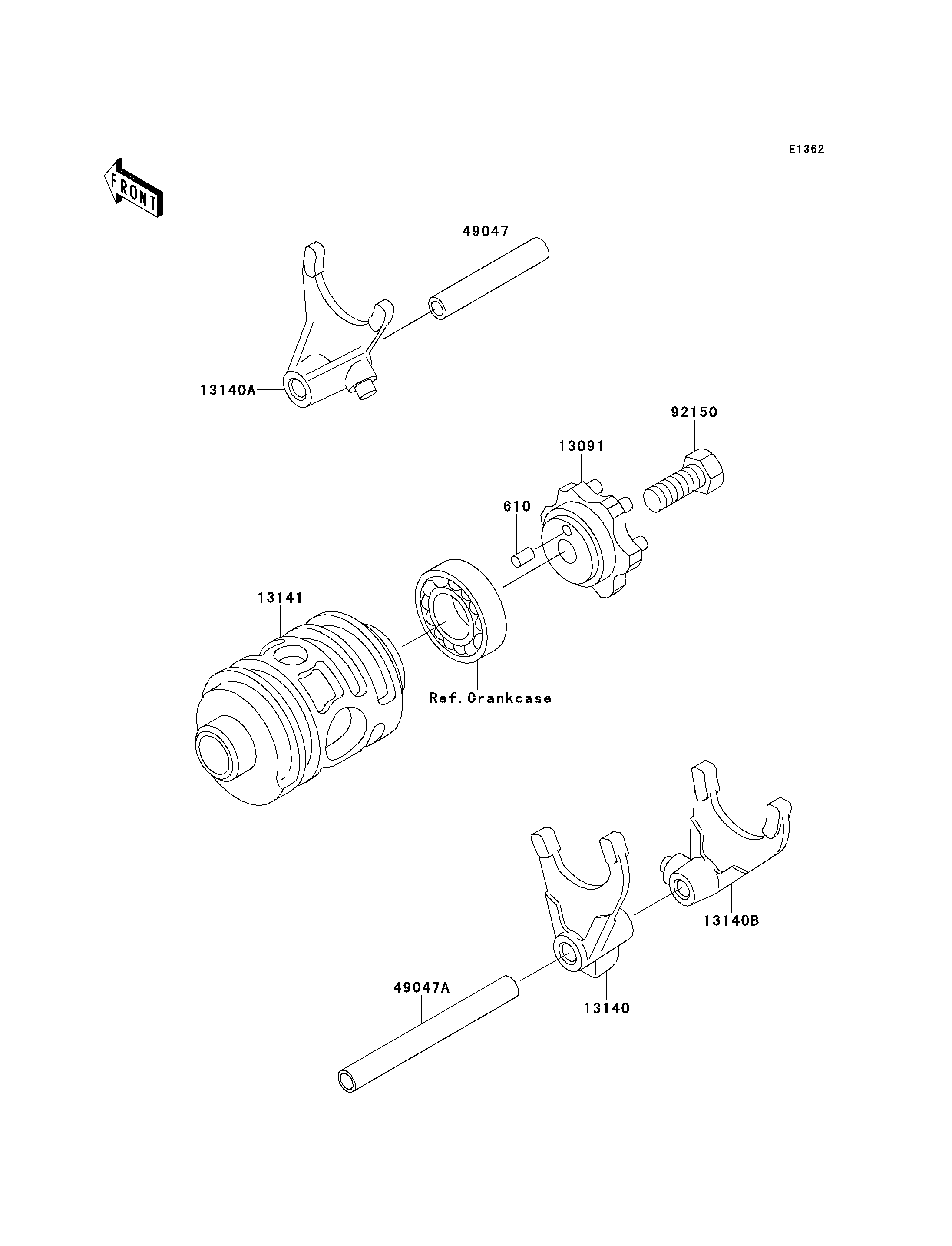 FOURCHETTEBARRILLET DE SELECTION POUR KX125 KX125 J1 VERT 1992 EUROPE
