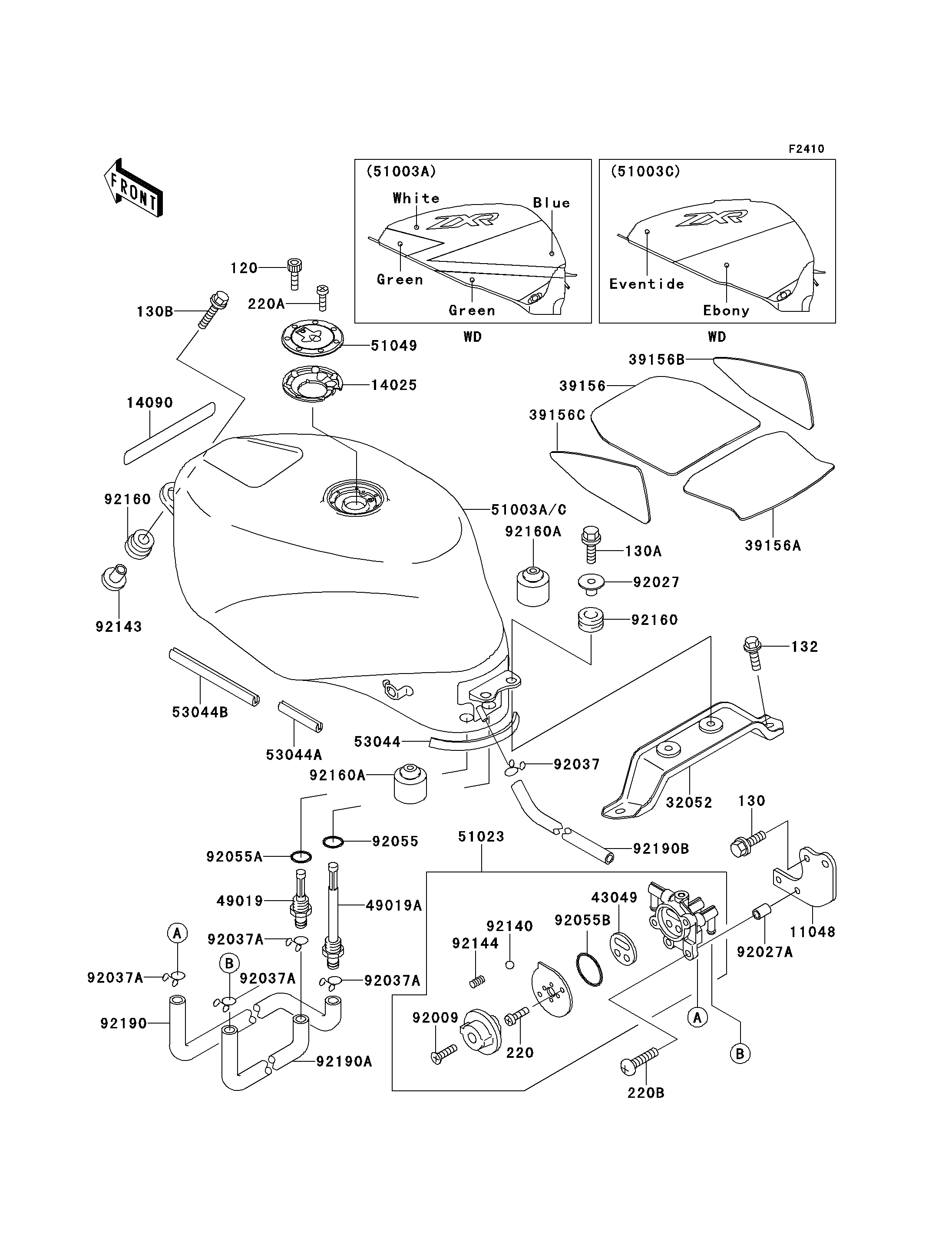 RESERVOIR CARBURANT POUR ZXR750 ZX750 L1 VERT 1993 EUROPE