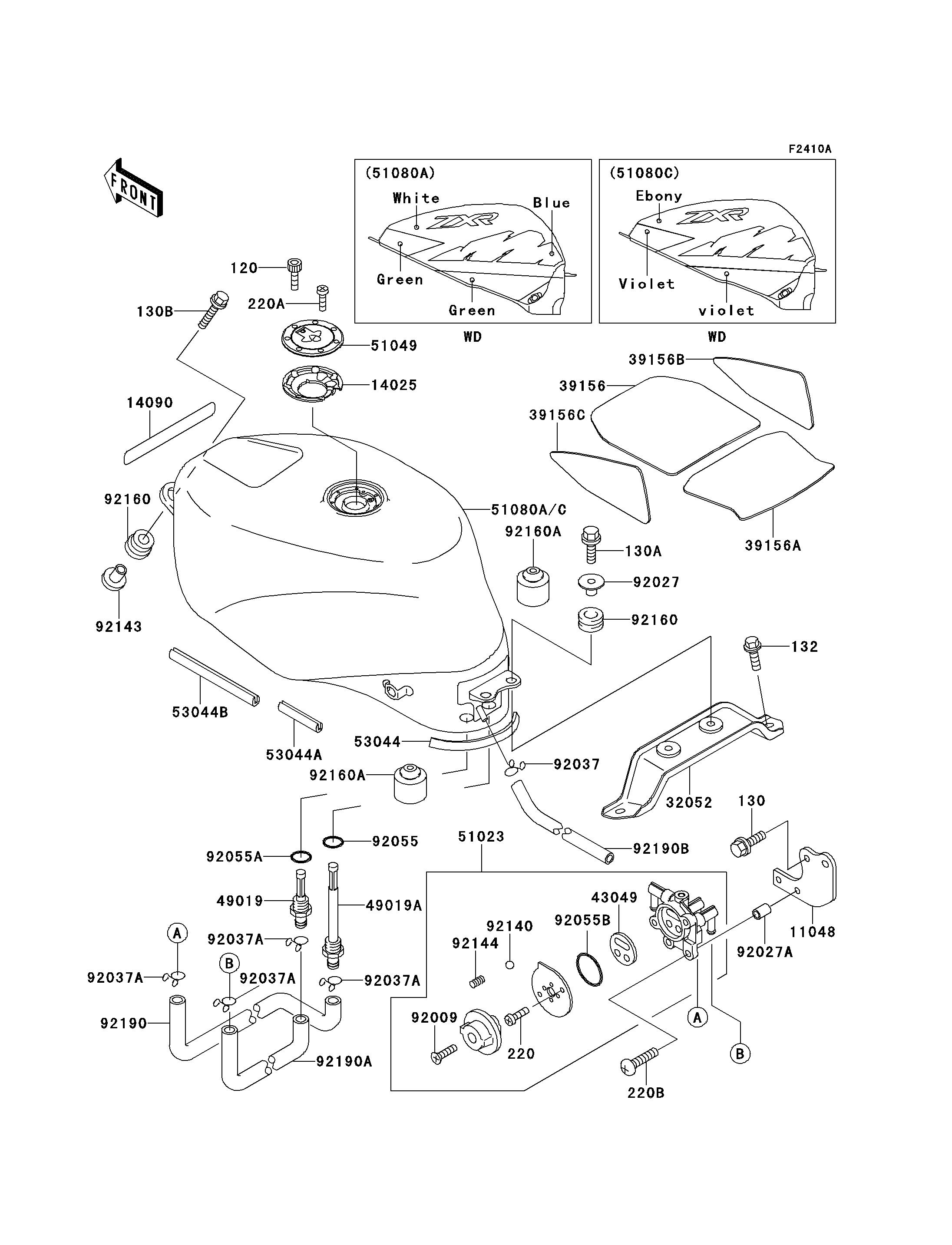 RESERVOIR CARBURANT POUR ZXR750 ZX750 L2 VERT 1994 EUROPE