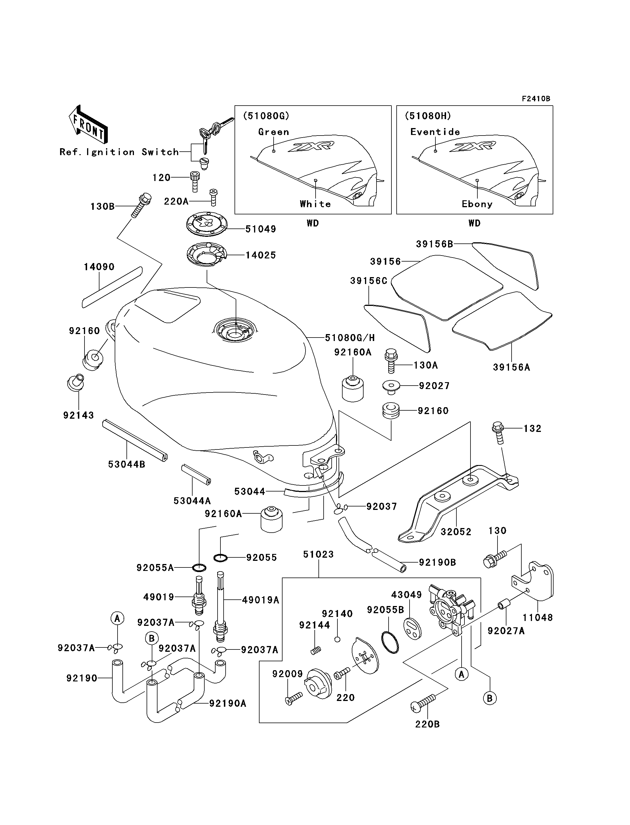 RESERVOIR CARBURANT POUR ZXR750 ZX750 L3 VERT 1995 EUROPE
