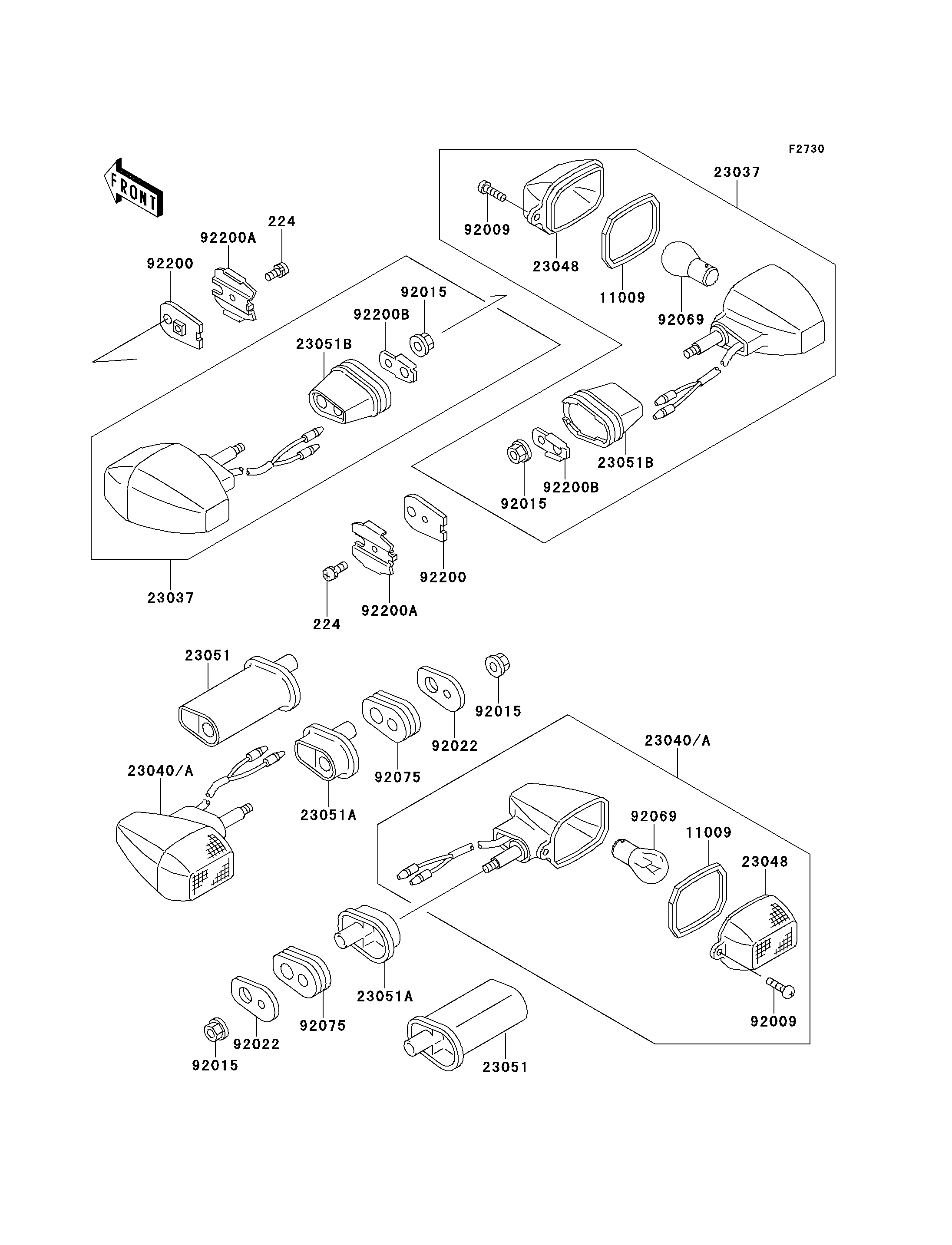 CLIGNOTANTS POUR ZXR750 ZX750 L1 VERT 1993 EUROPE