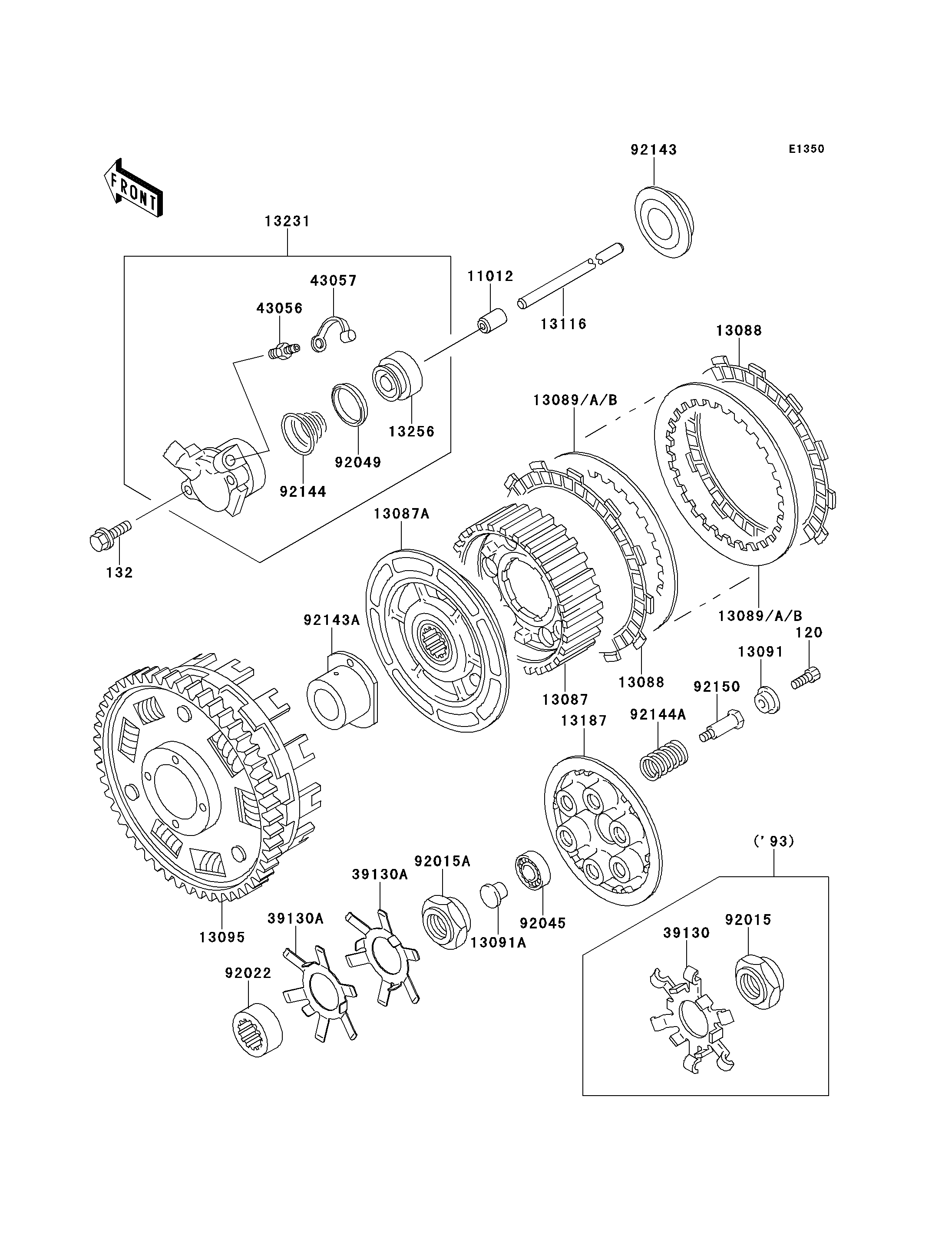 EMBRAYAGE POUR ZXR750R ZX750 M1 VERT 1993 EUROPE