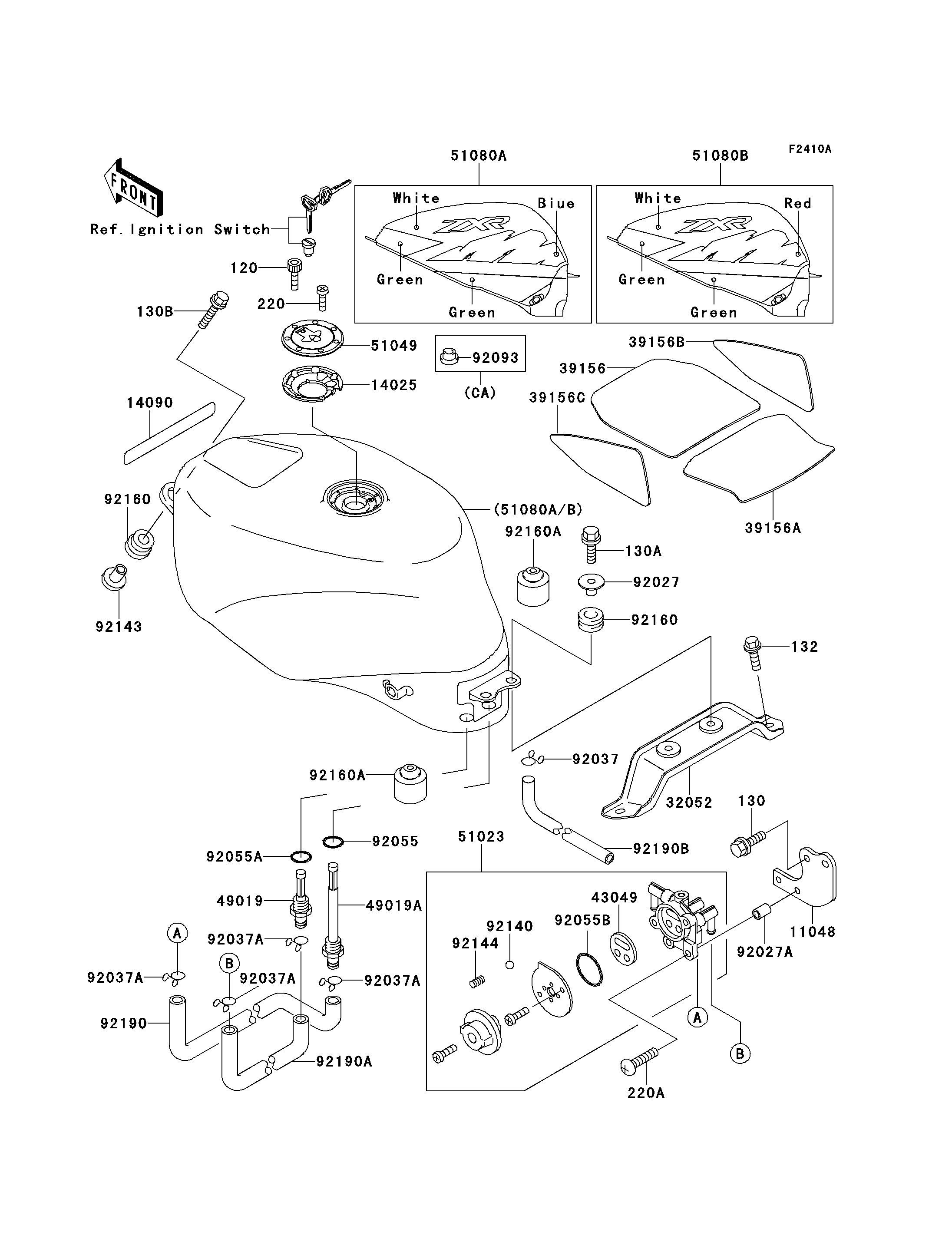 RESERVOIR CARBURANT POUR ZXR750R ZX750 M2 VERT 1994 EUROPE