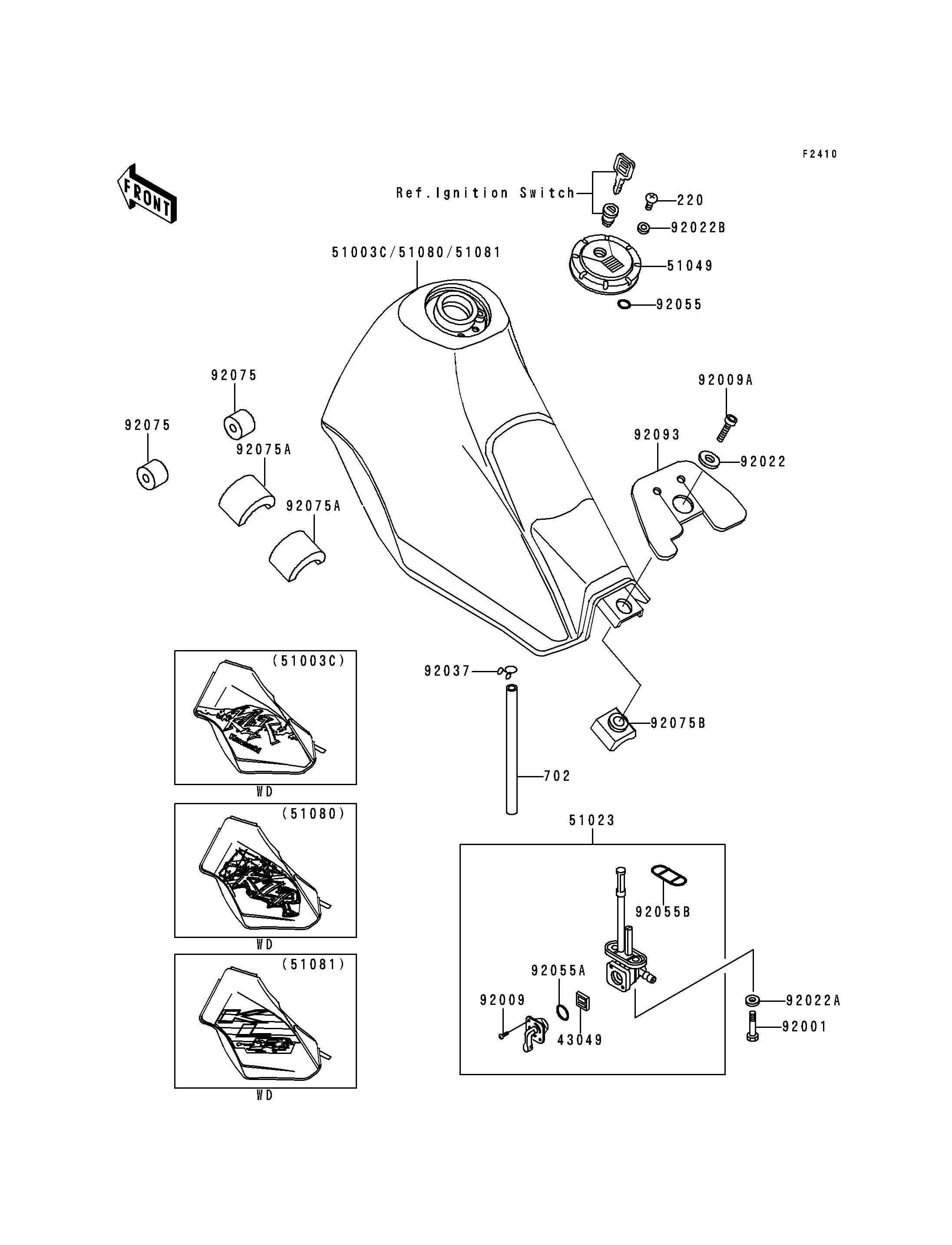 RESERVOIR CARBURANT POUR KLR250 KL250 D11 NOIR 1994 EUROPE