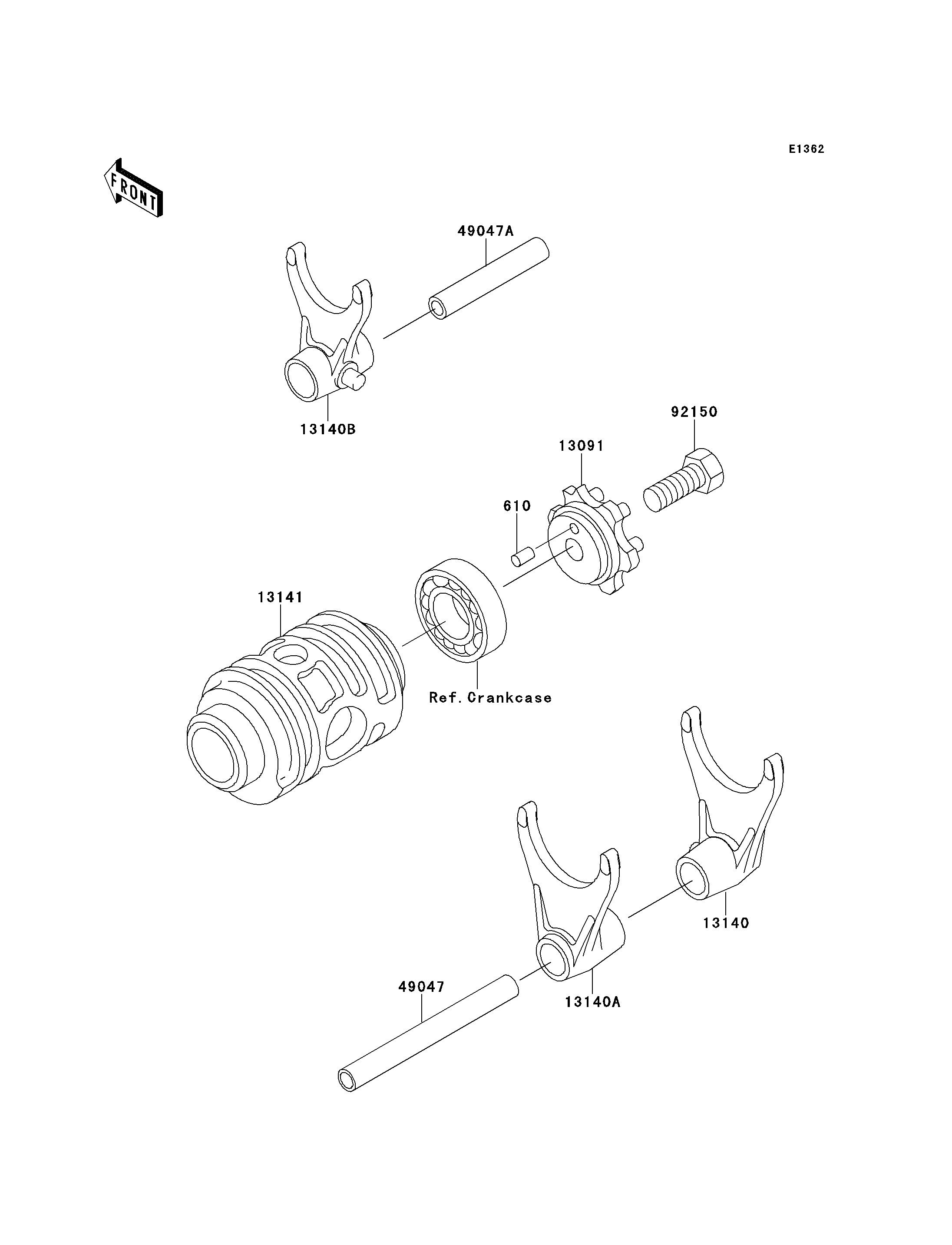 FOURCHETTEBARRILLET DE SELECTION POUR KX125 KX125 K1 VERT 1994 EUROPE