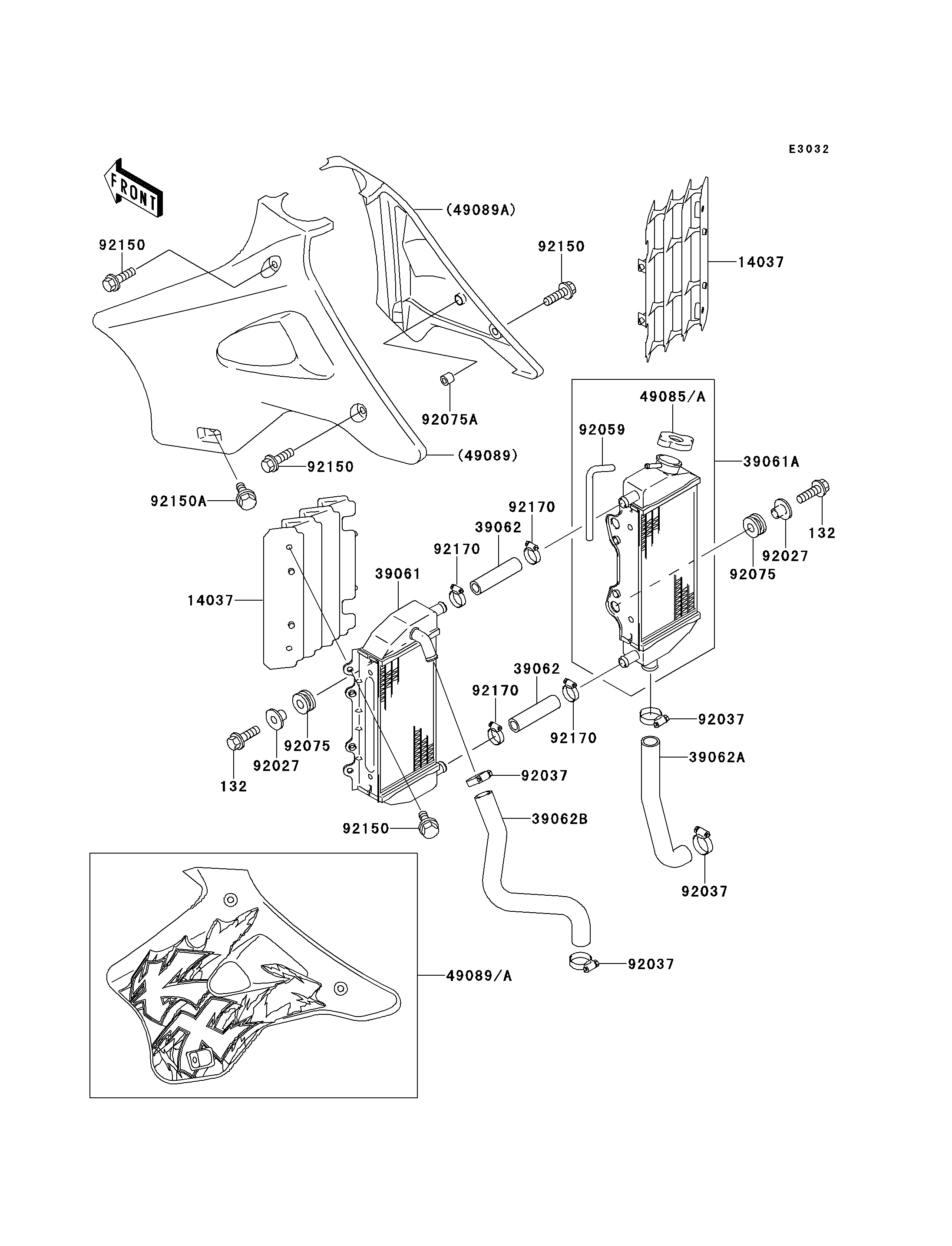 RADIATEUR POUR KX125 KX125 K1 VERT 1994 EUROPE