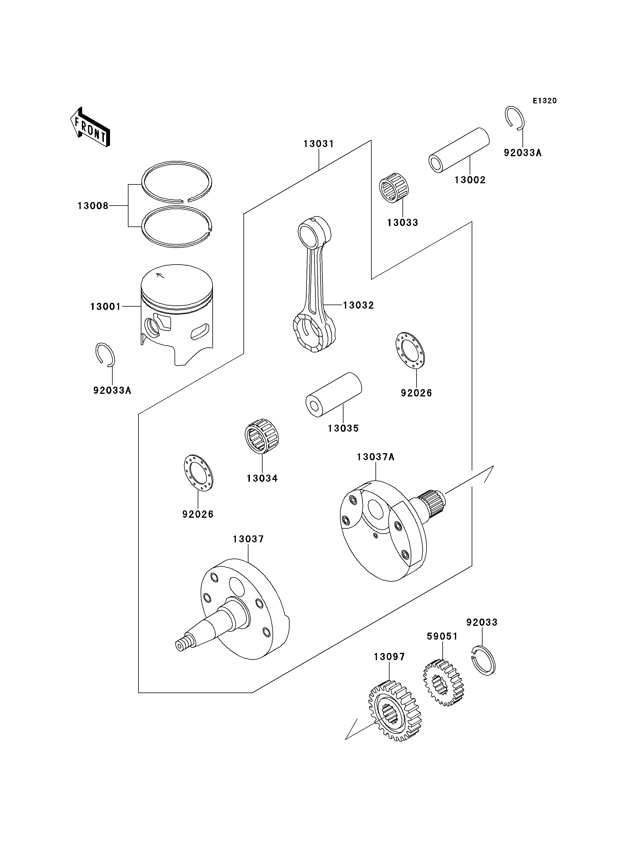 VILEBREQUINPISTON POUR KX250 KX250 K1 VERT 1994 EUROPE