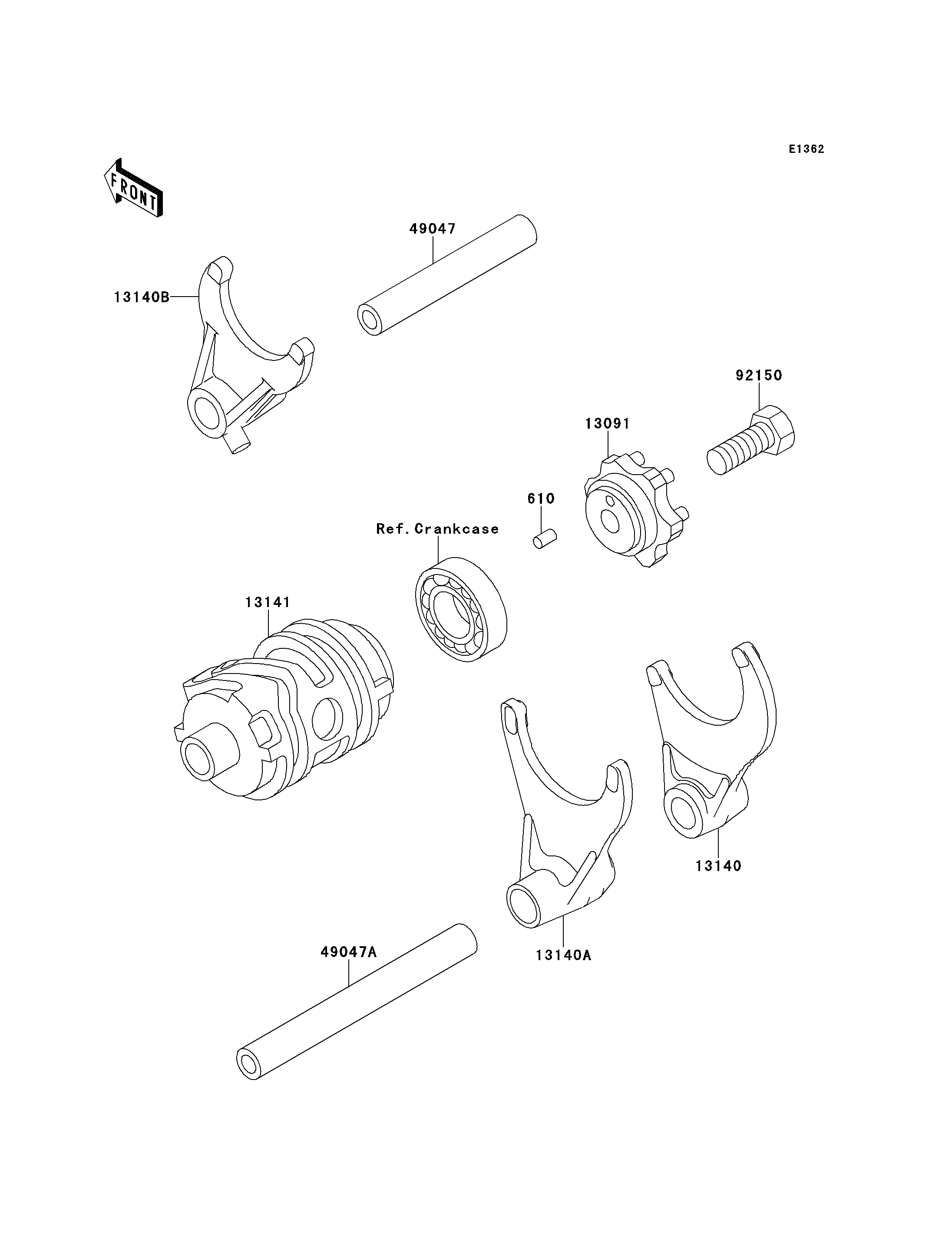 FOURCHETTEBARRILLET DE SELECTION POUR KX250 KX250 K1 VERT 1994 EUROPE
