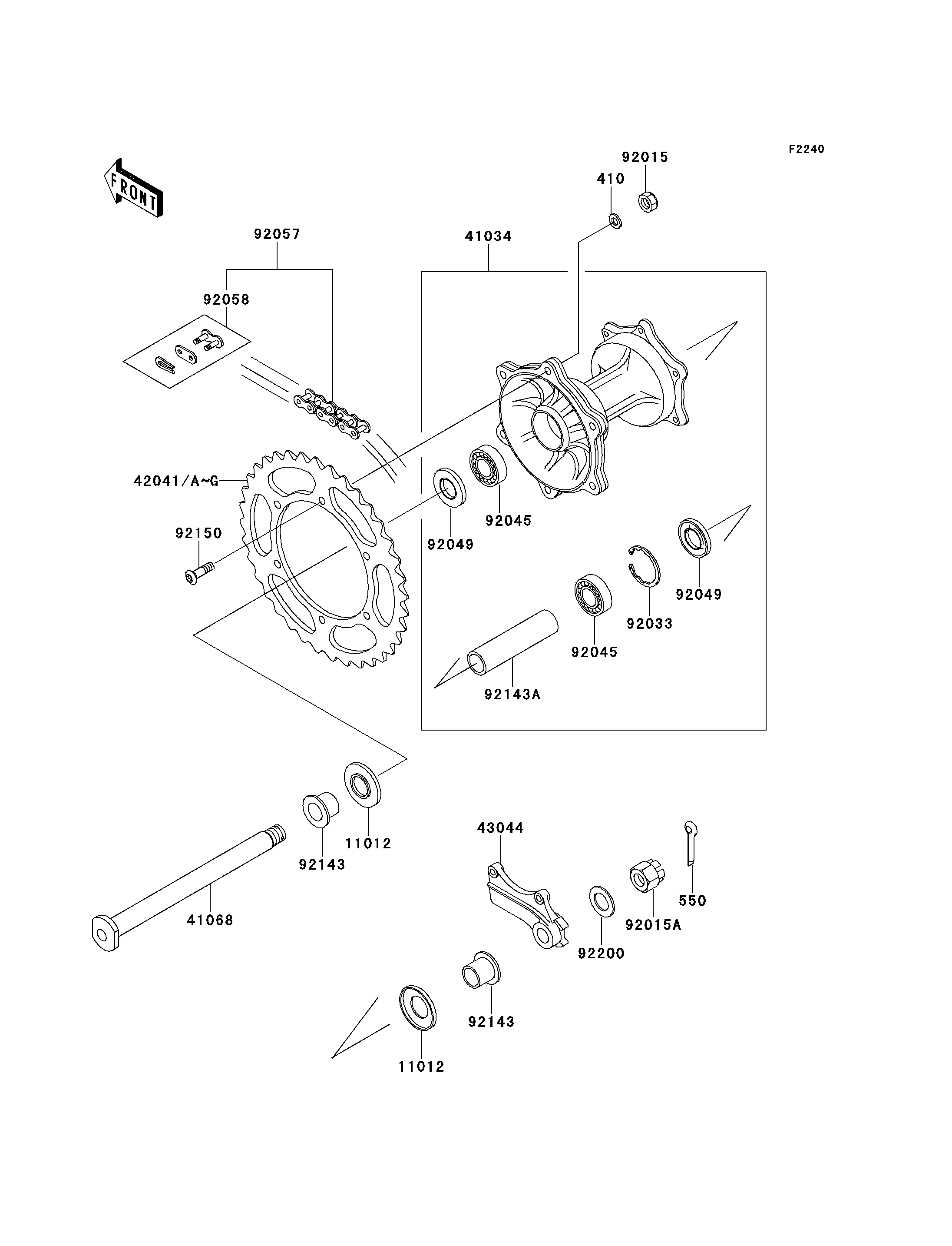 MOYEU ARRIERE POUR KX250 KX250 K1 VERT 1994 EUROPE