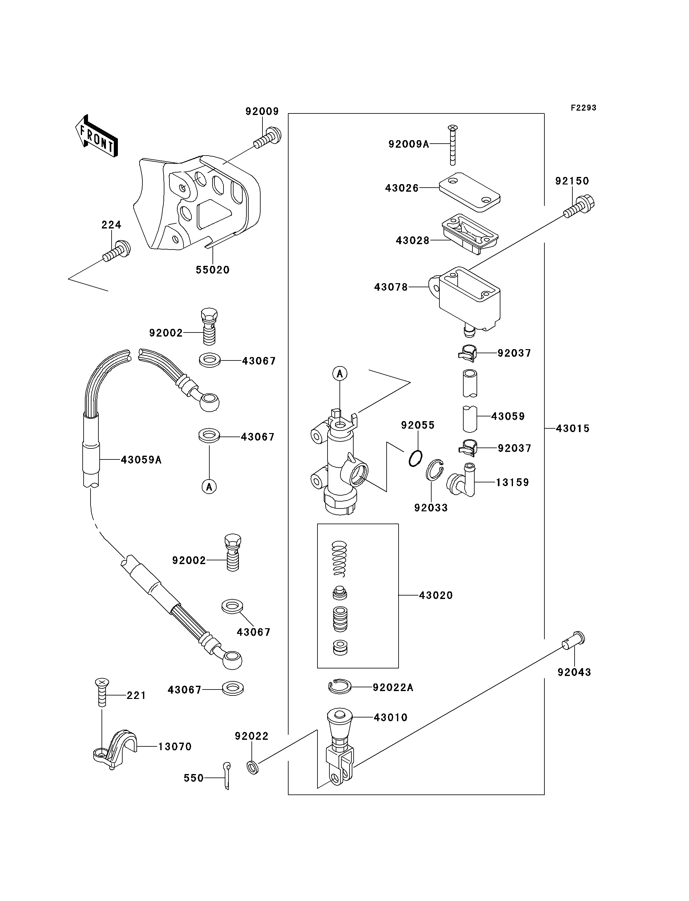 MAITRE CYLINDRE ARRIERE POUR KX125 KX125 K1 VERT 1994 EUROPE