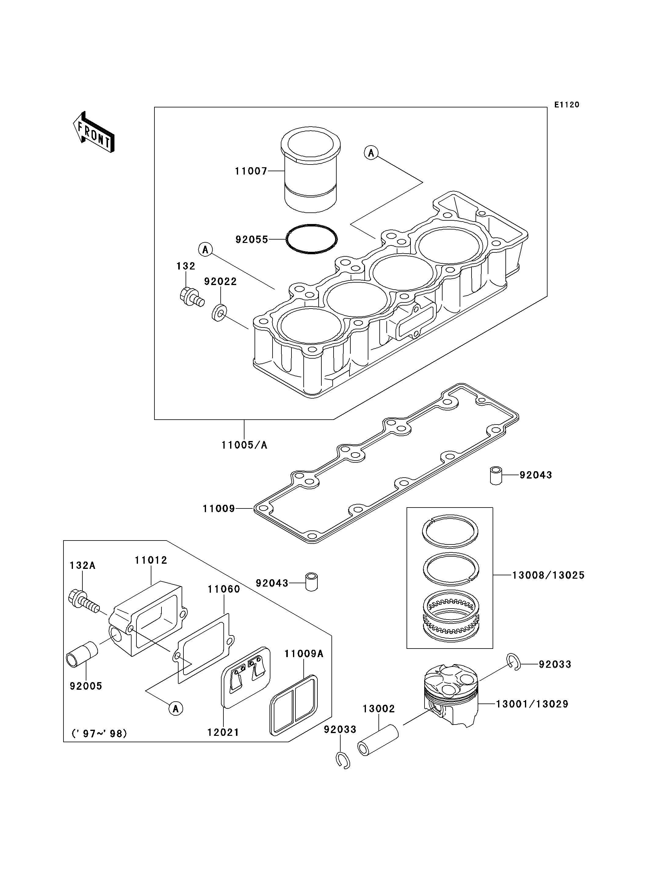 CYLINDREPISTON POUR ZXR400 ZX400 L5 VERT 1995 EUROPE