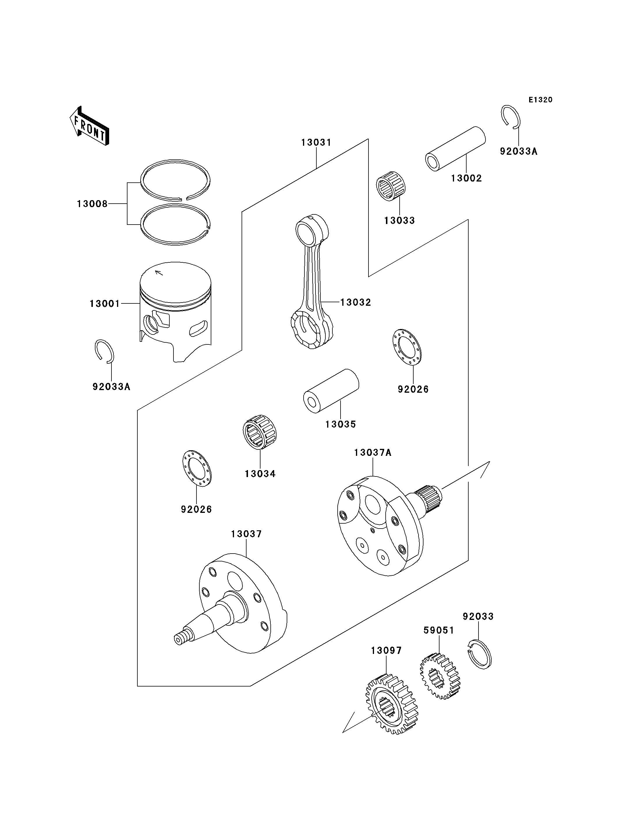 VILEBREQUINPISTON POUR KX250 KX250 K2 VERT 1995 EUROPE