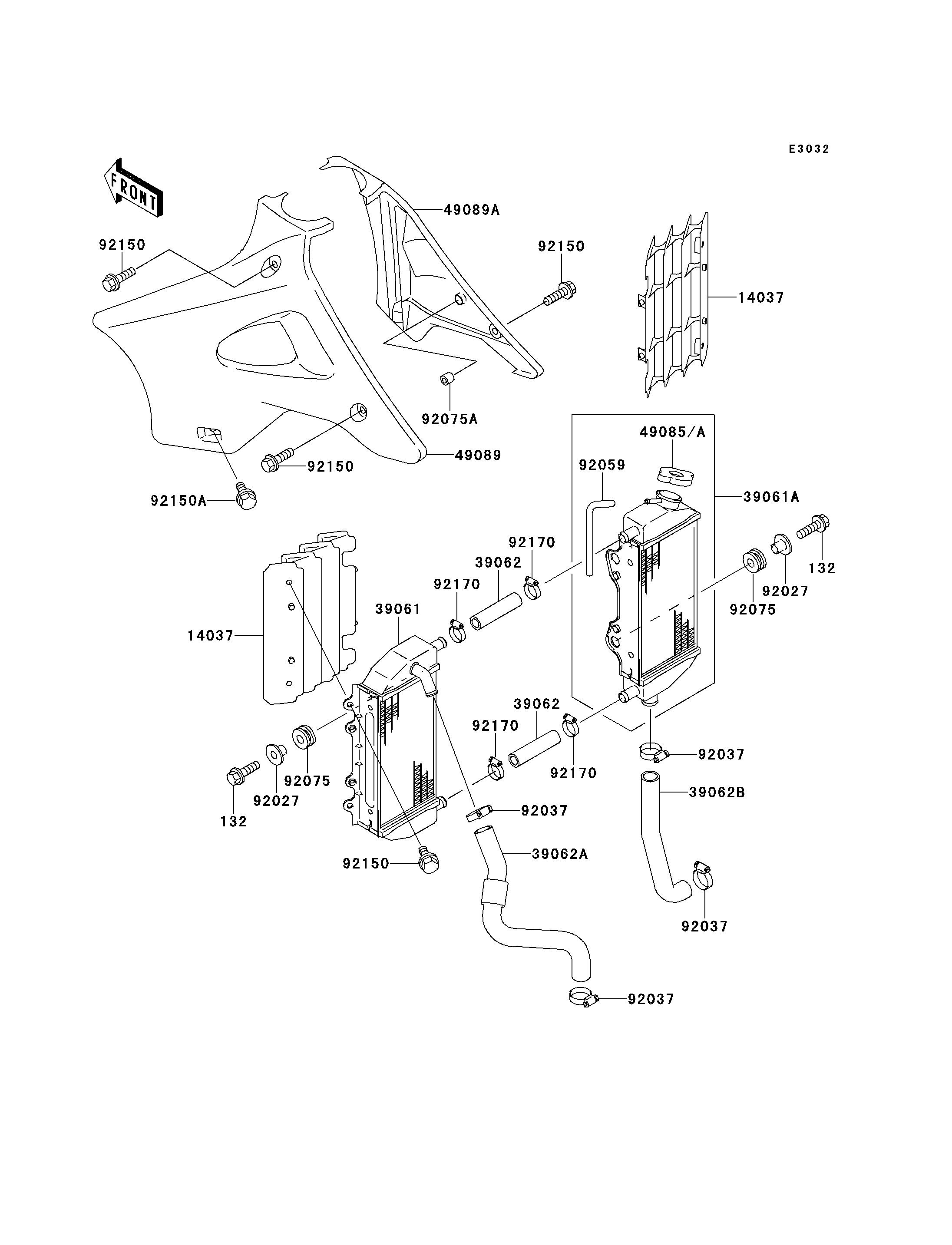 RADIATEUR POUR KX250 KX250 K3 VERT 1996 EUROPE