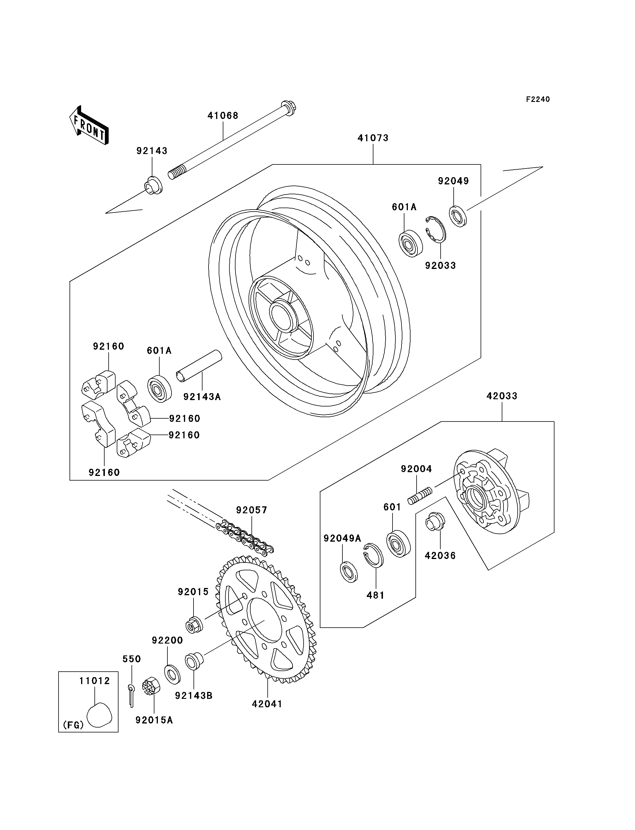 MOYEU ARRIERE POUR NINJA ZX 7RR ZX750 N1 VERT 1996 EUROPE