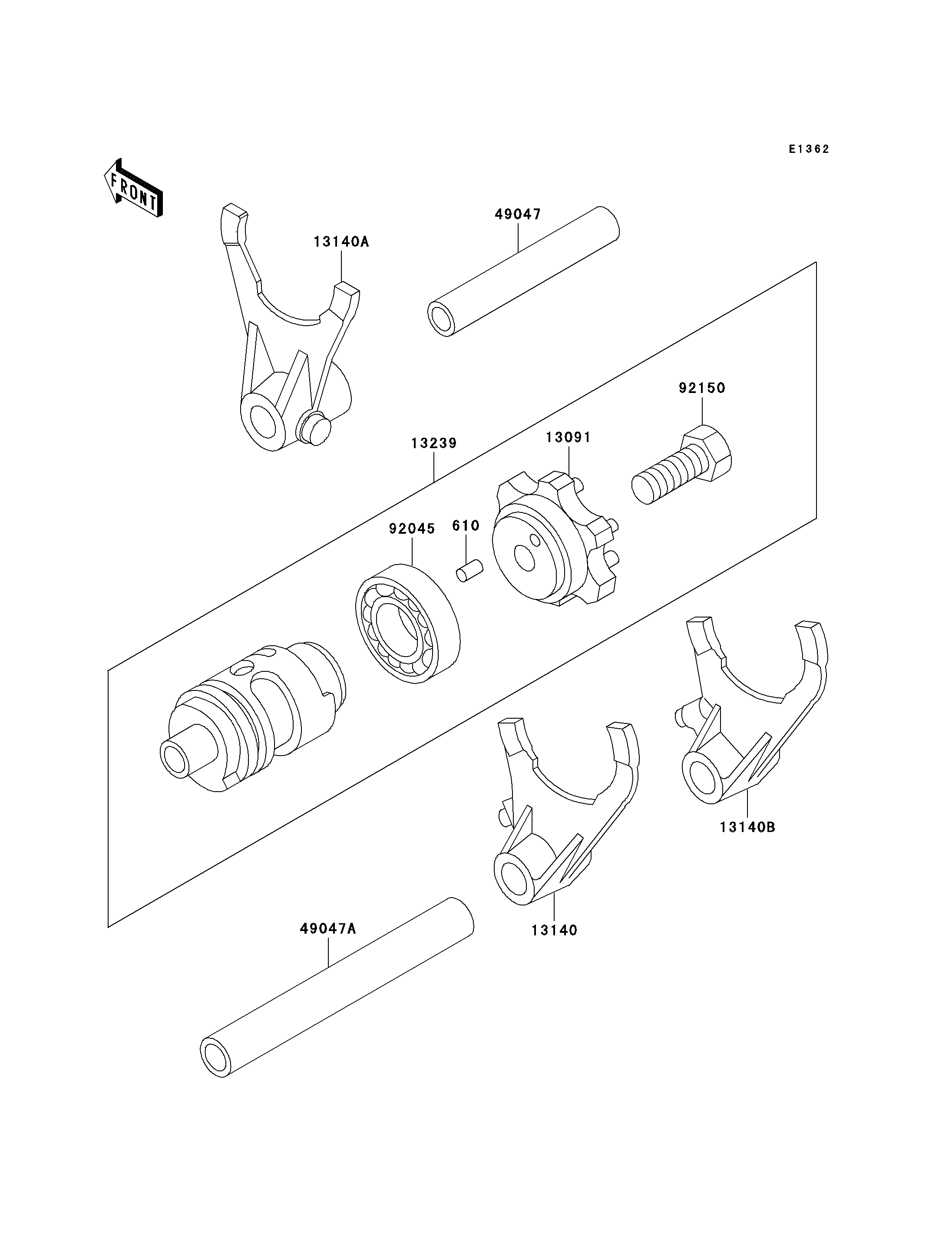 FOURCHETTEBARRILLET DE SELECTION POUR KX500 KX500 E1 VERT 1989 EUROPE