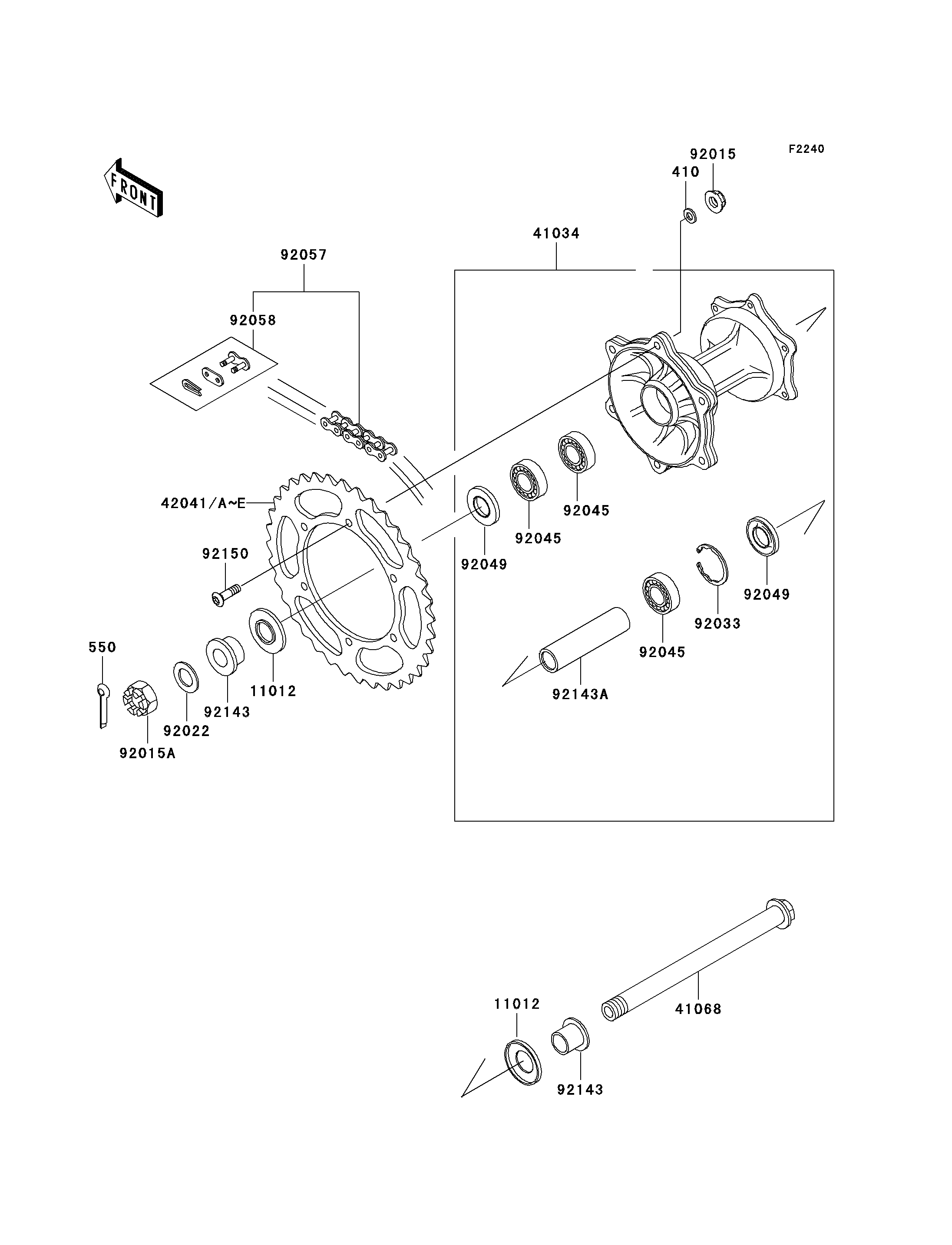 MOYEU ARRIERE POUR KX500 KX500 E10 VERT 1998 EUROPE