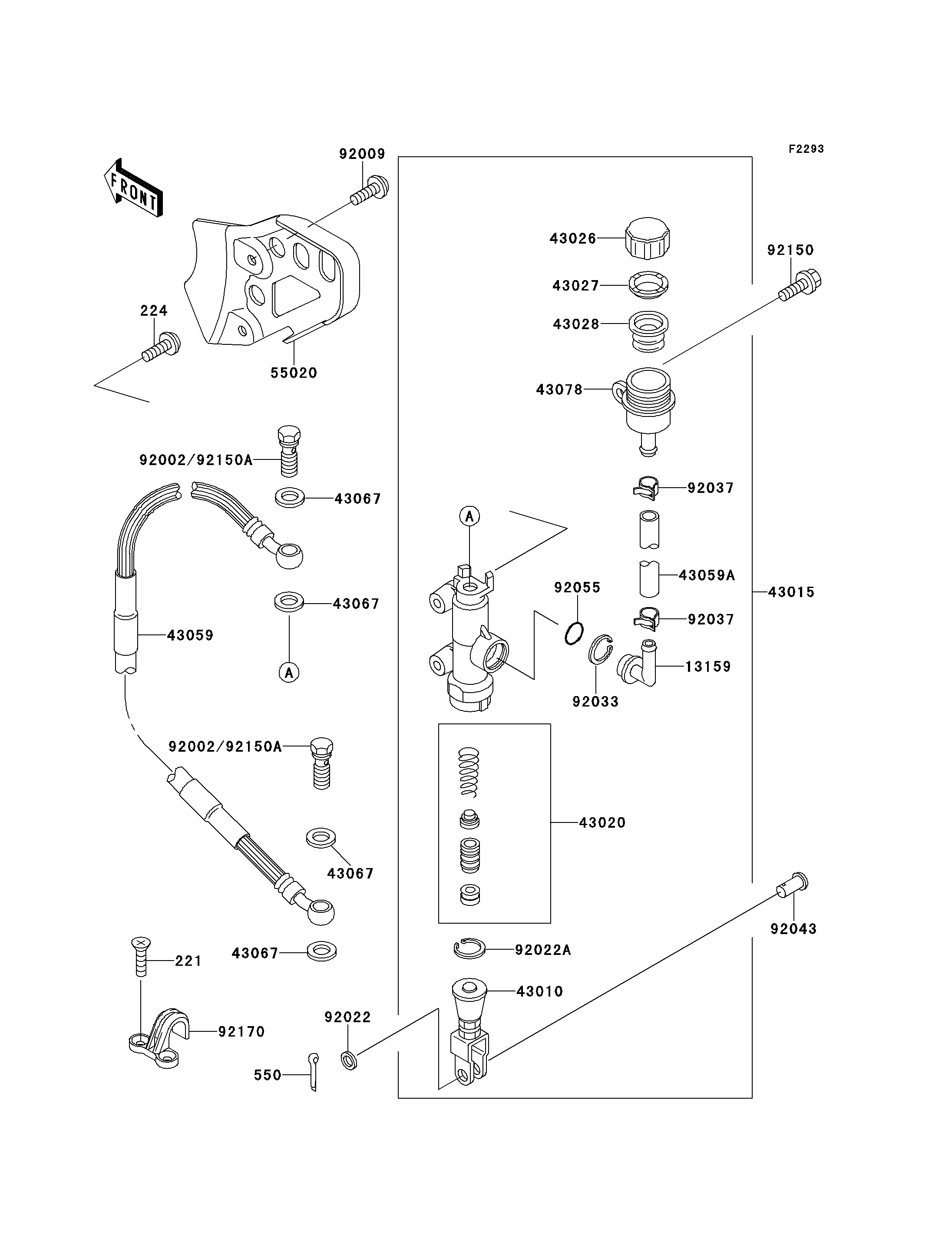 MAITRE CYLINDRE ARRIERE POUR KX250 KX250 K4 VERT 1997 EUROPE