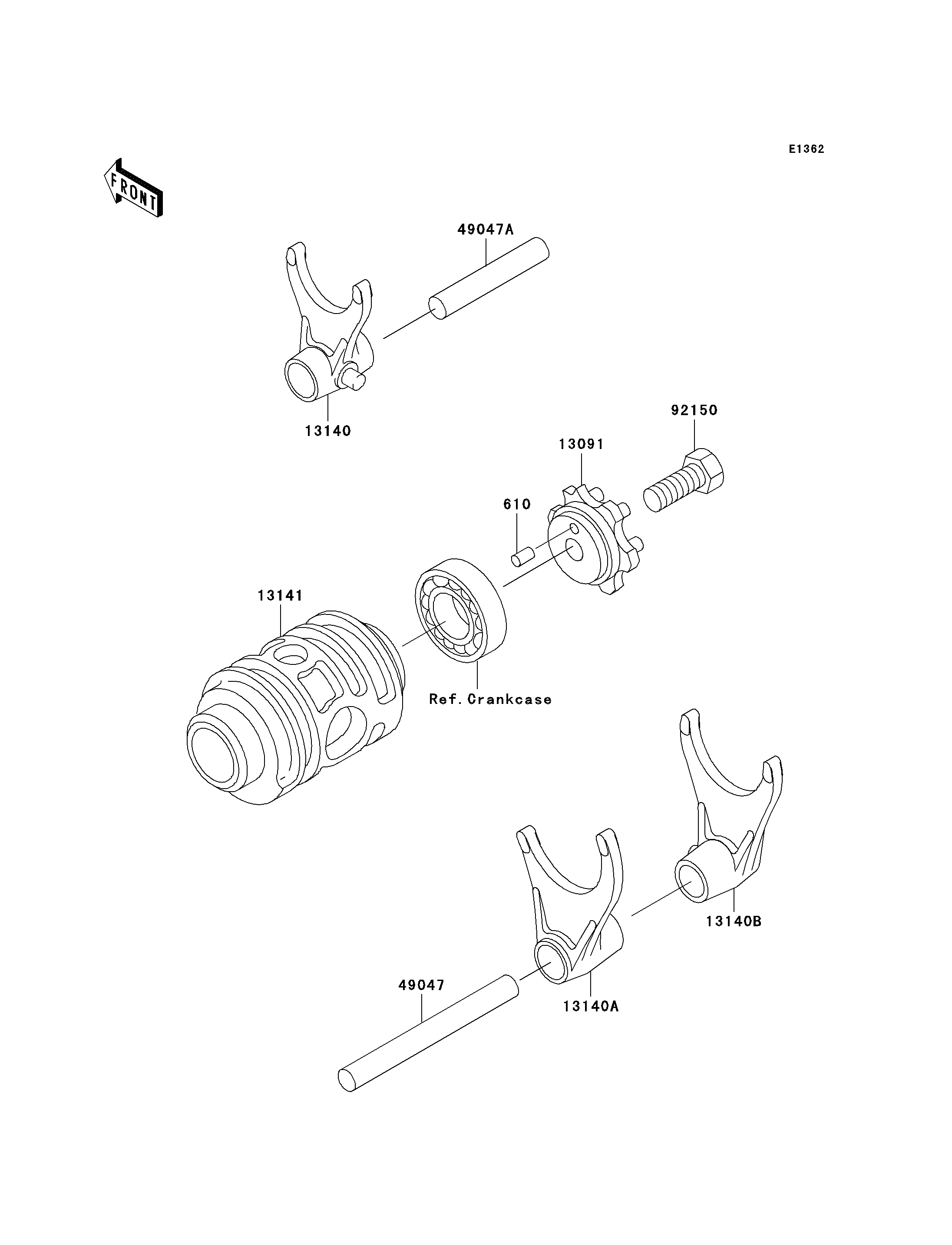 FOURCHETTEBARRILLET DE SELECTION POUR KX125 KX125 K2 VERT 1995 EUROPE