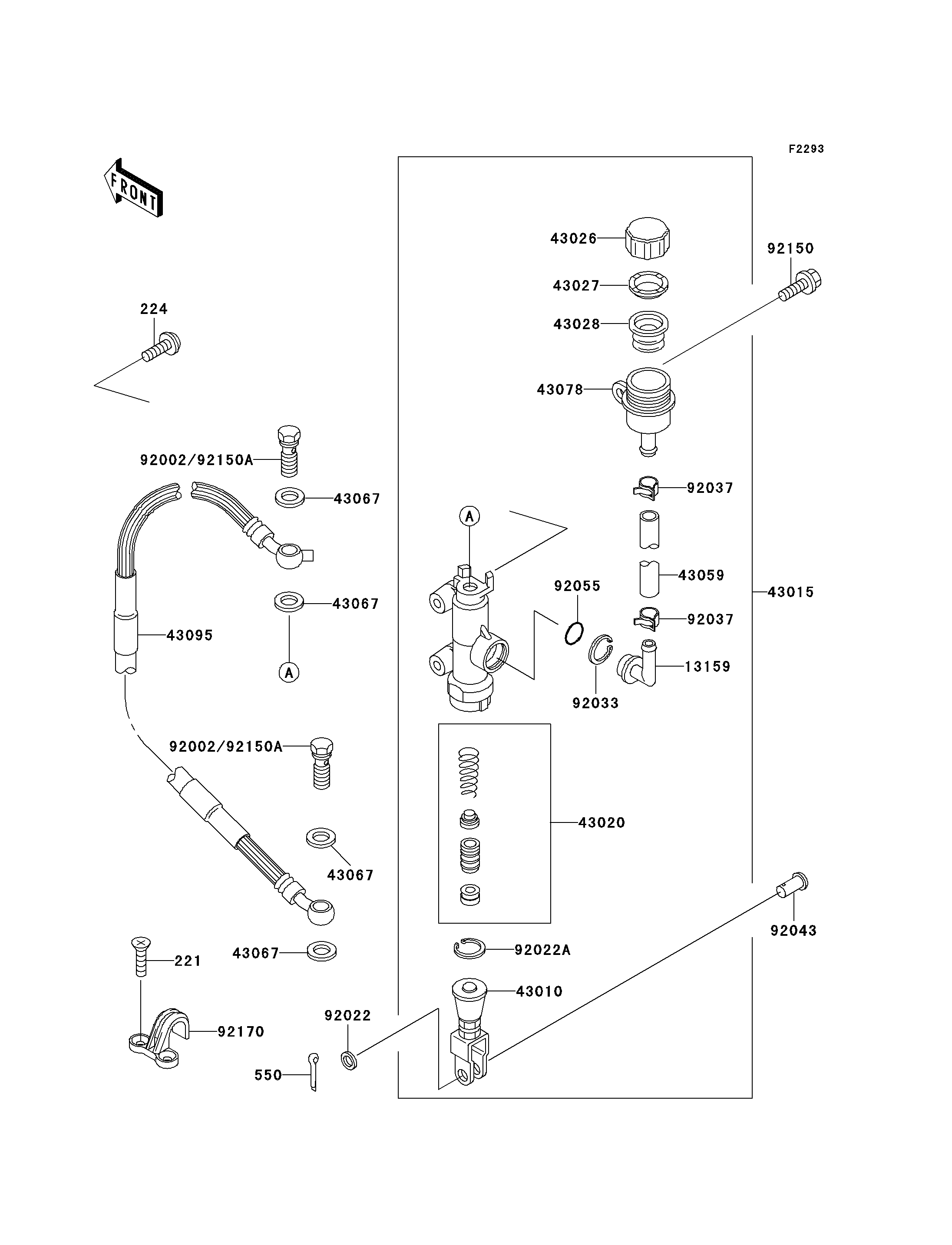MAITRE CYLINDRE ARRIERE POUR KX125 KX125 L1 VERT 1999 EUROPE