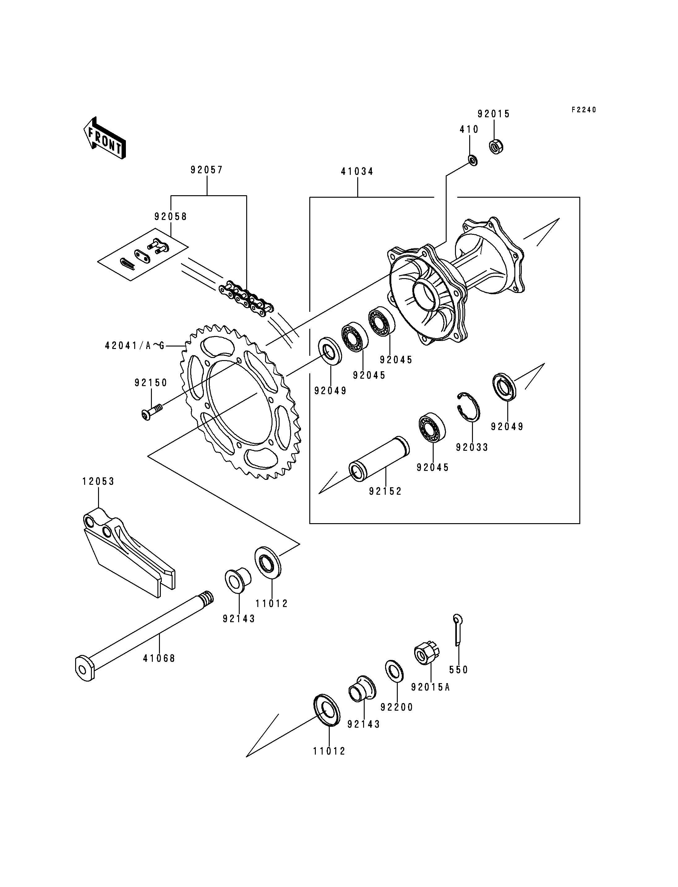 MOYEU ARRIERE POUR KX250 KX250 L1 VERT 1999 EUROPE