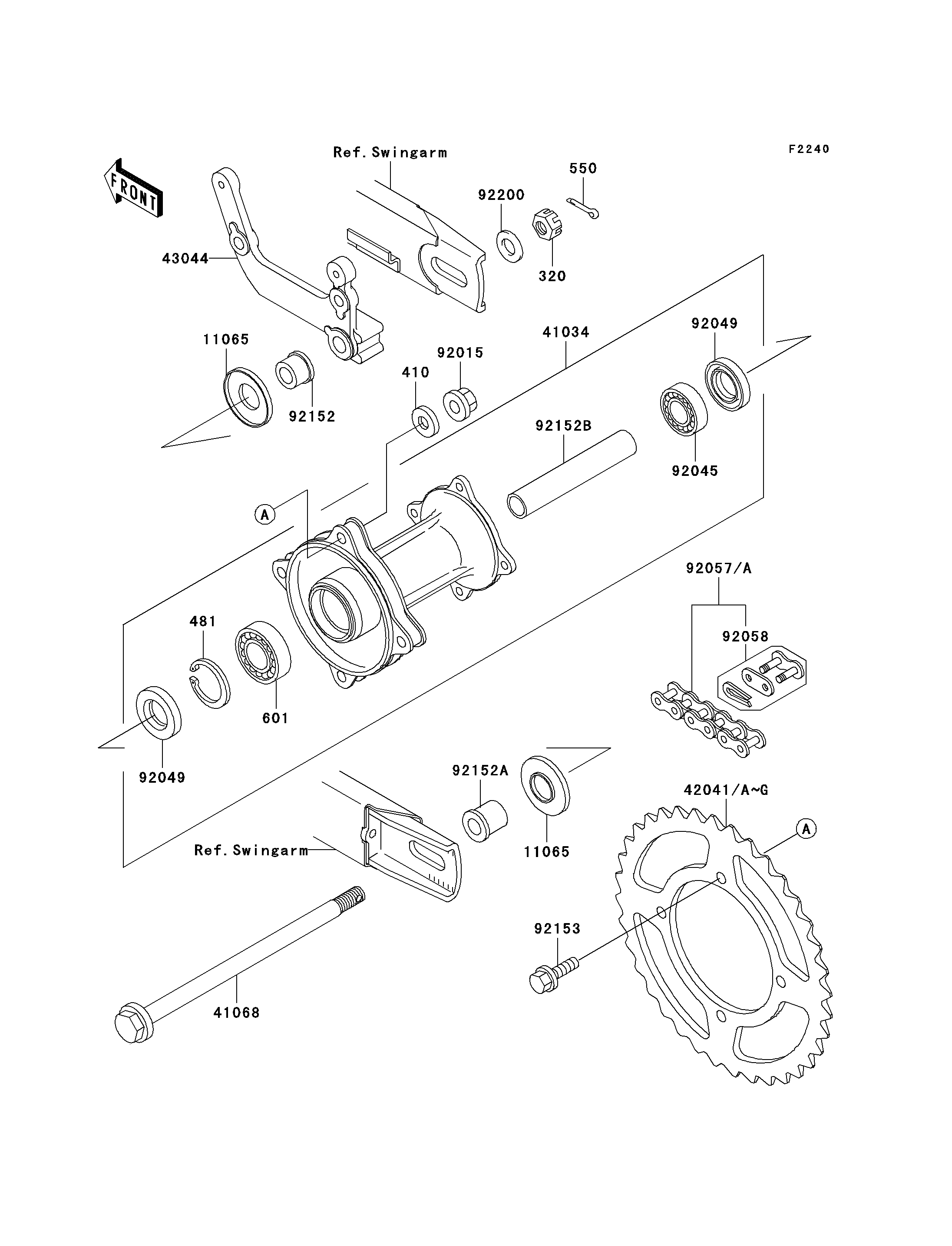 MOYEU ARRIERE POUR KX65 KX65 A1 VERT 2000 EUROPE