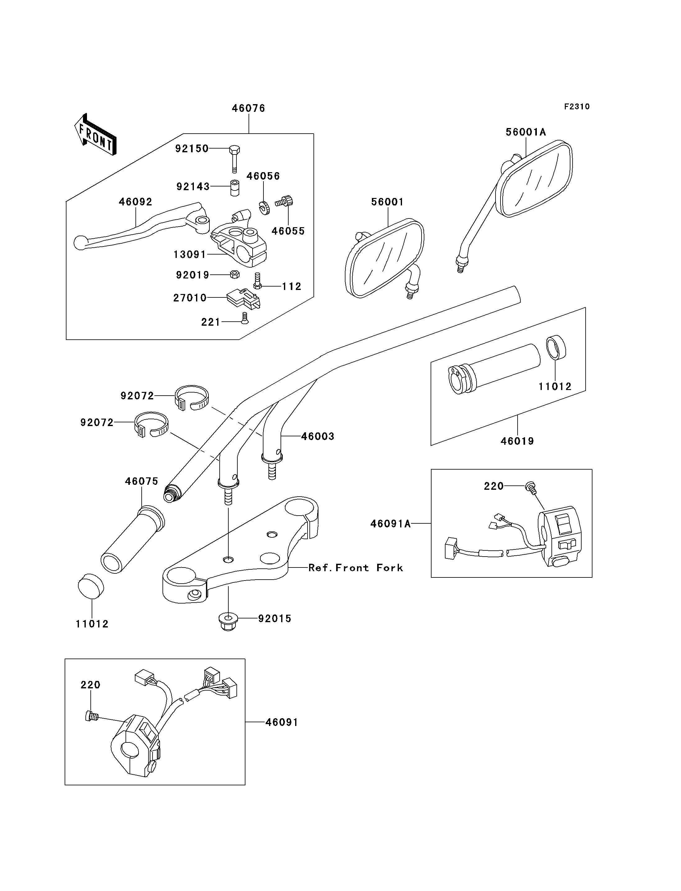 GUIDON POUR ELIMINATOR 250V VN250 A3P NOIR 2000 EUROPE