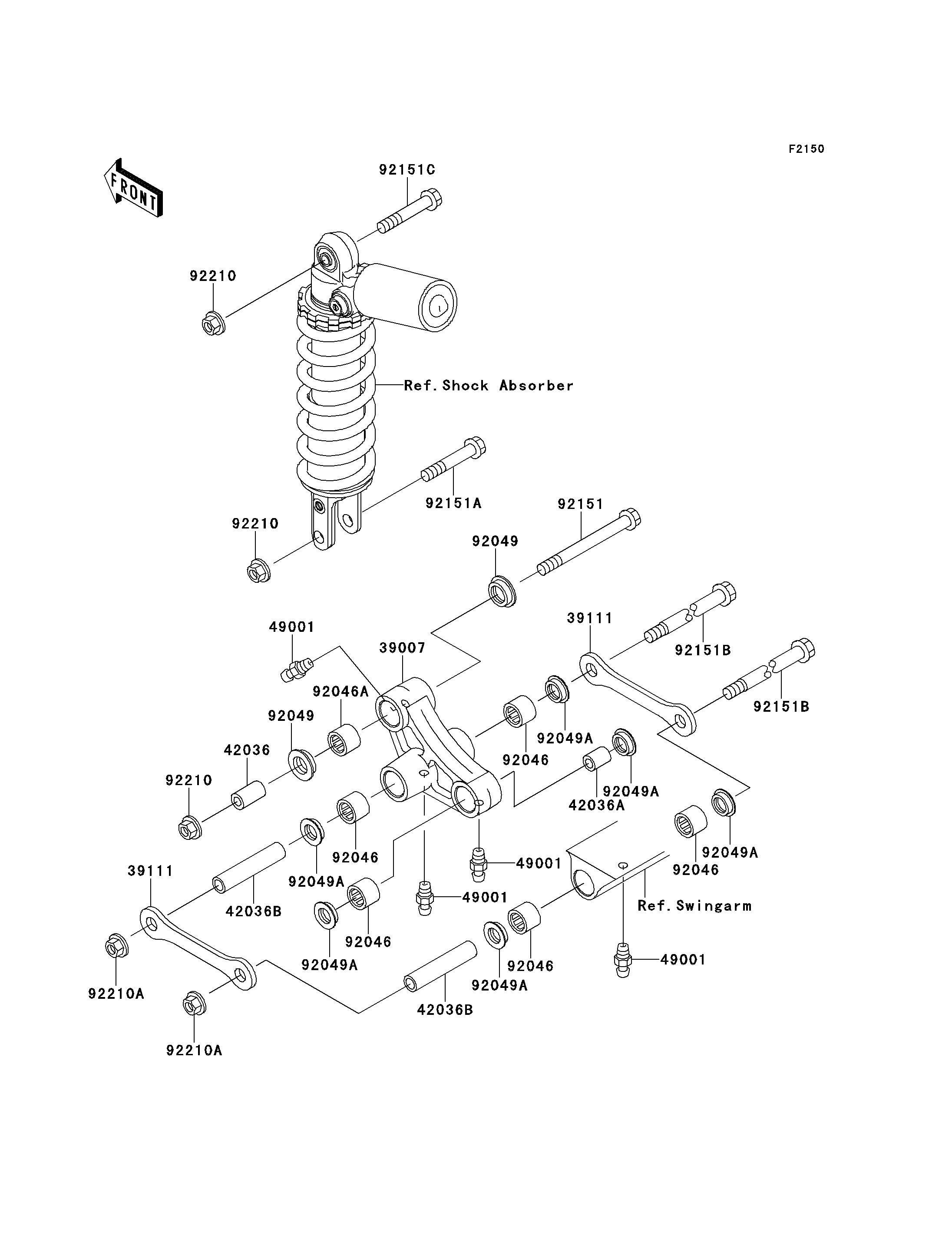 SUSPENSION POUR NINJA ZX 6R ZX600 J2H JAUNE 2001