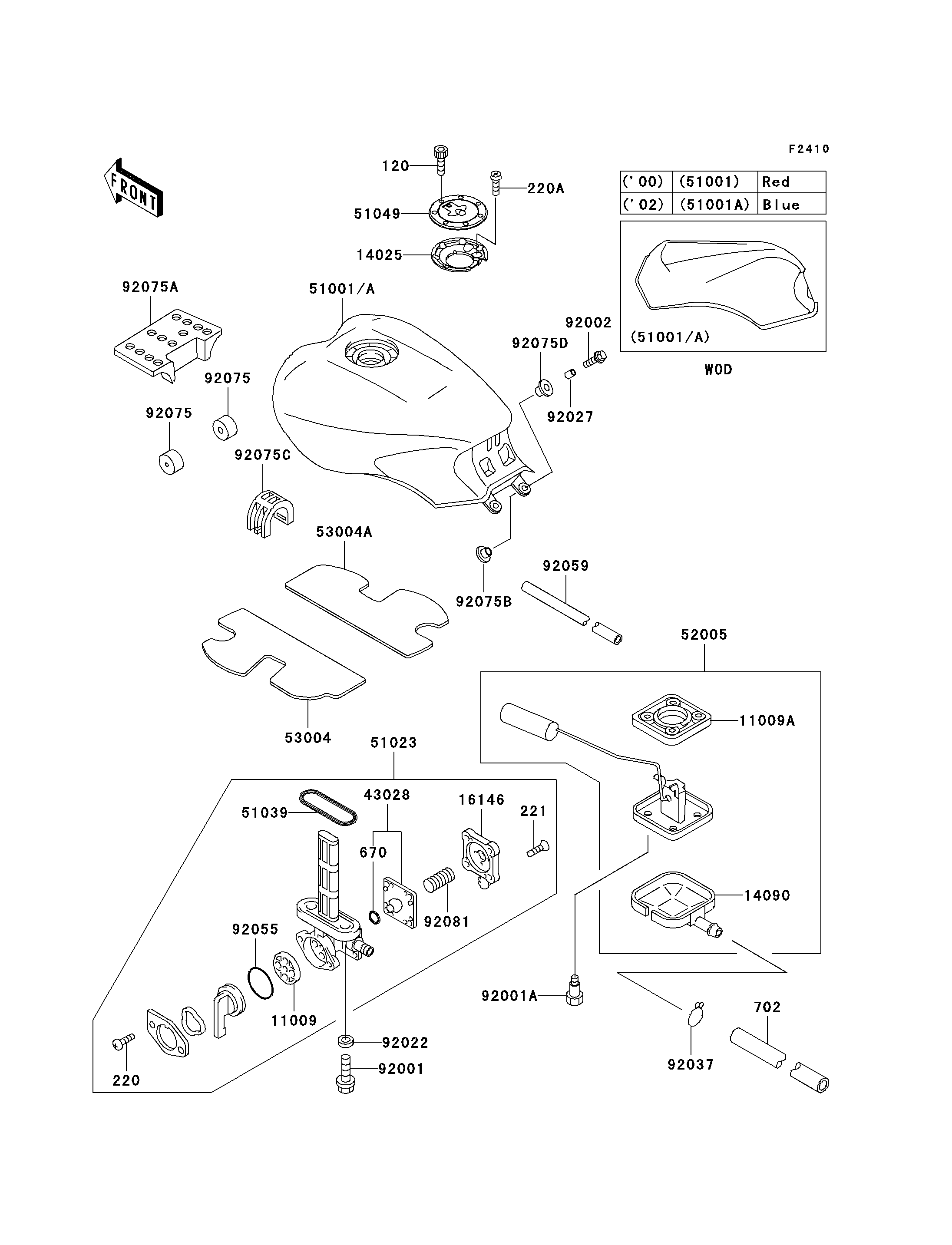 RESERVOIR CARBURANT POUR 1000GTR ZG1000 A15 ROUGE 2000 EUROPE