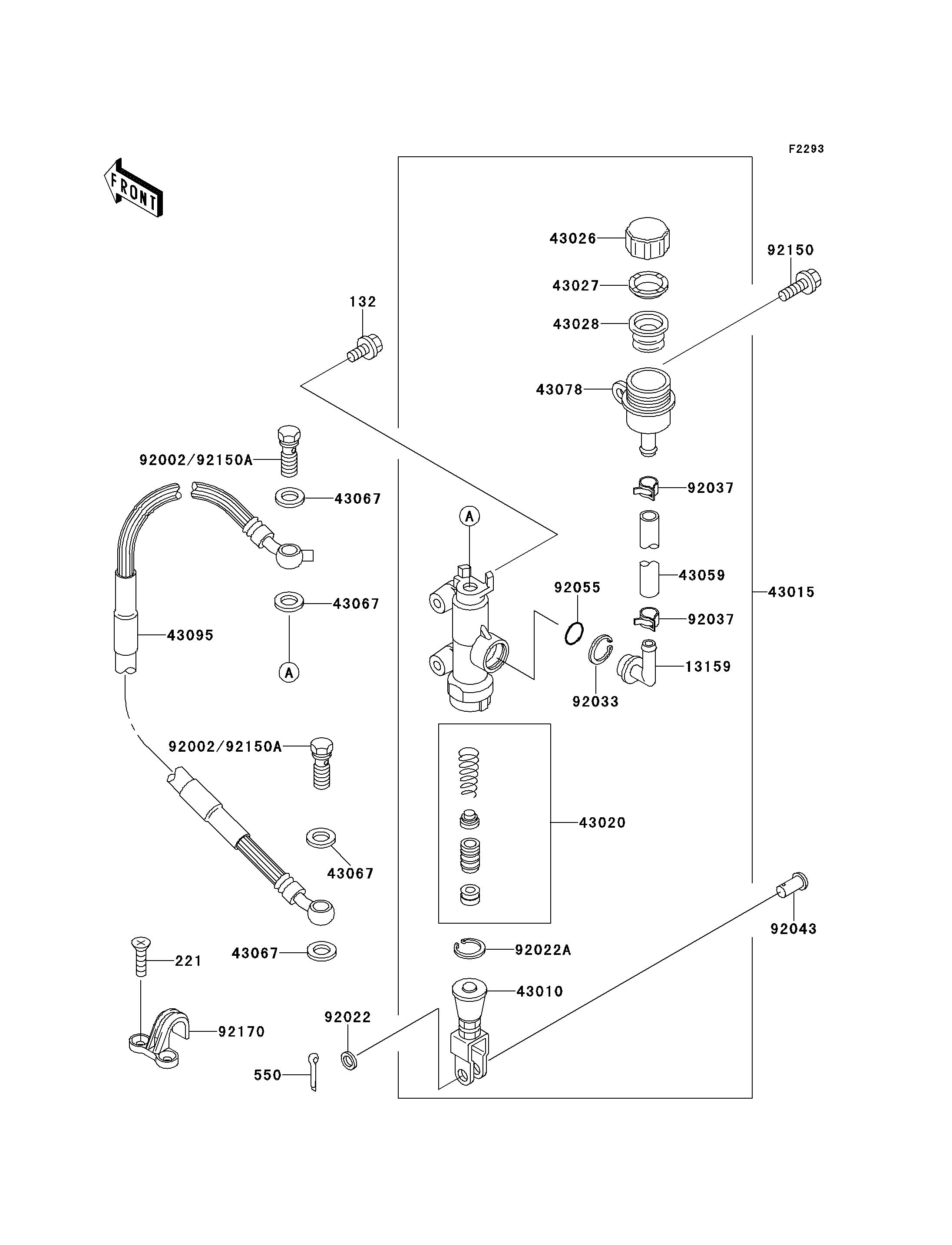 MAITRE CYLINDRE ARRIERE POUR KX125 KX125 L3 VERT 2001 EUROPE
