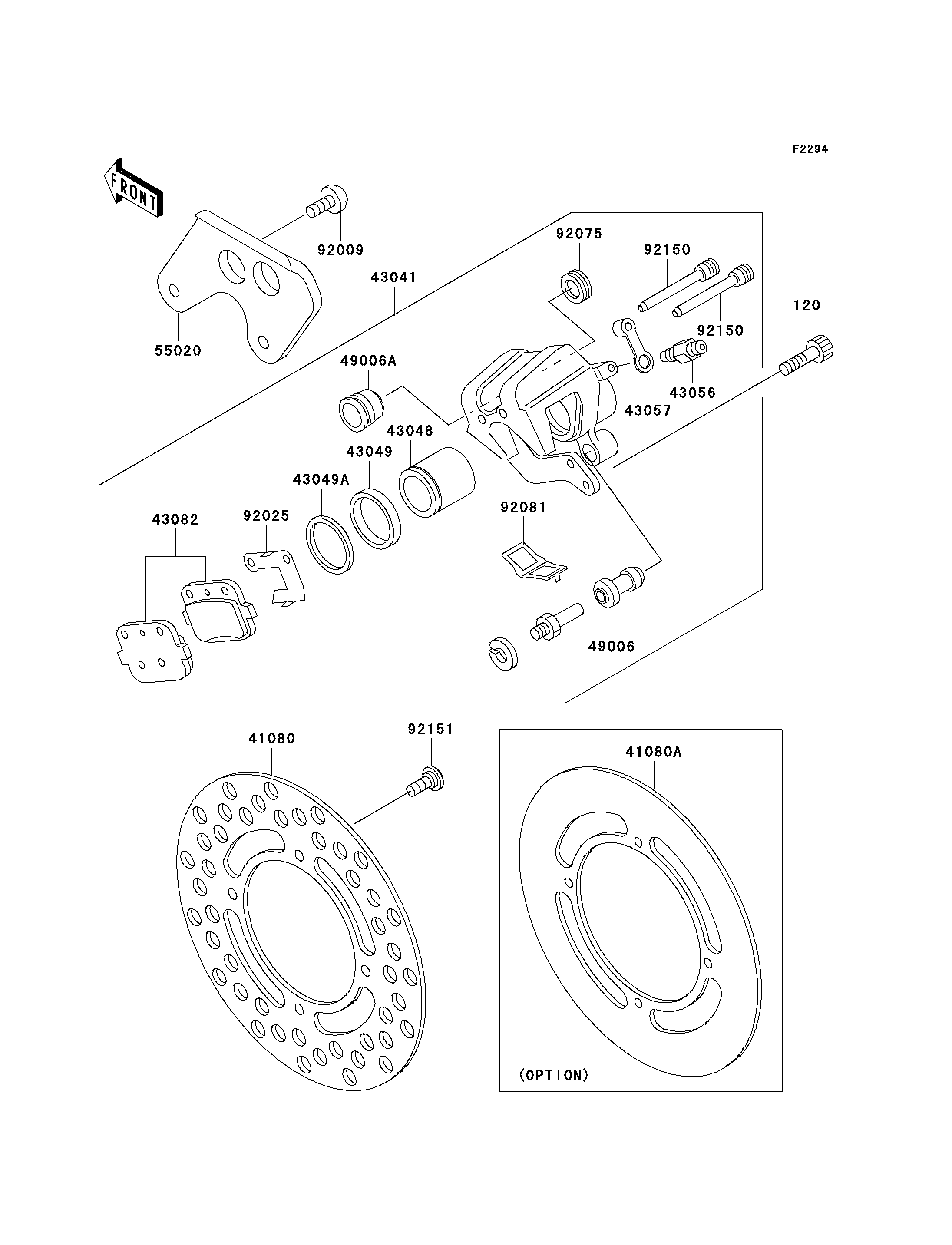 FREIN ARRIERE POUR KX85 KX85 II KX85 A1 VERT 2001 EUROPE