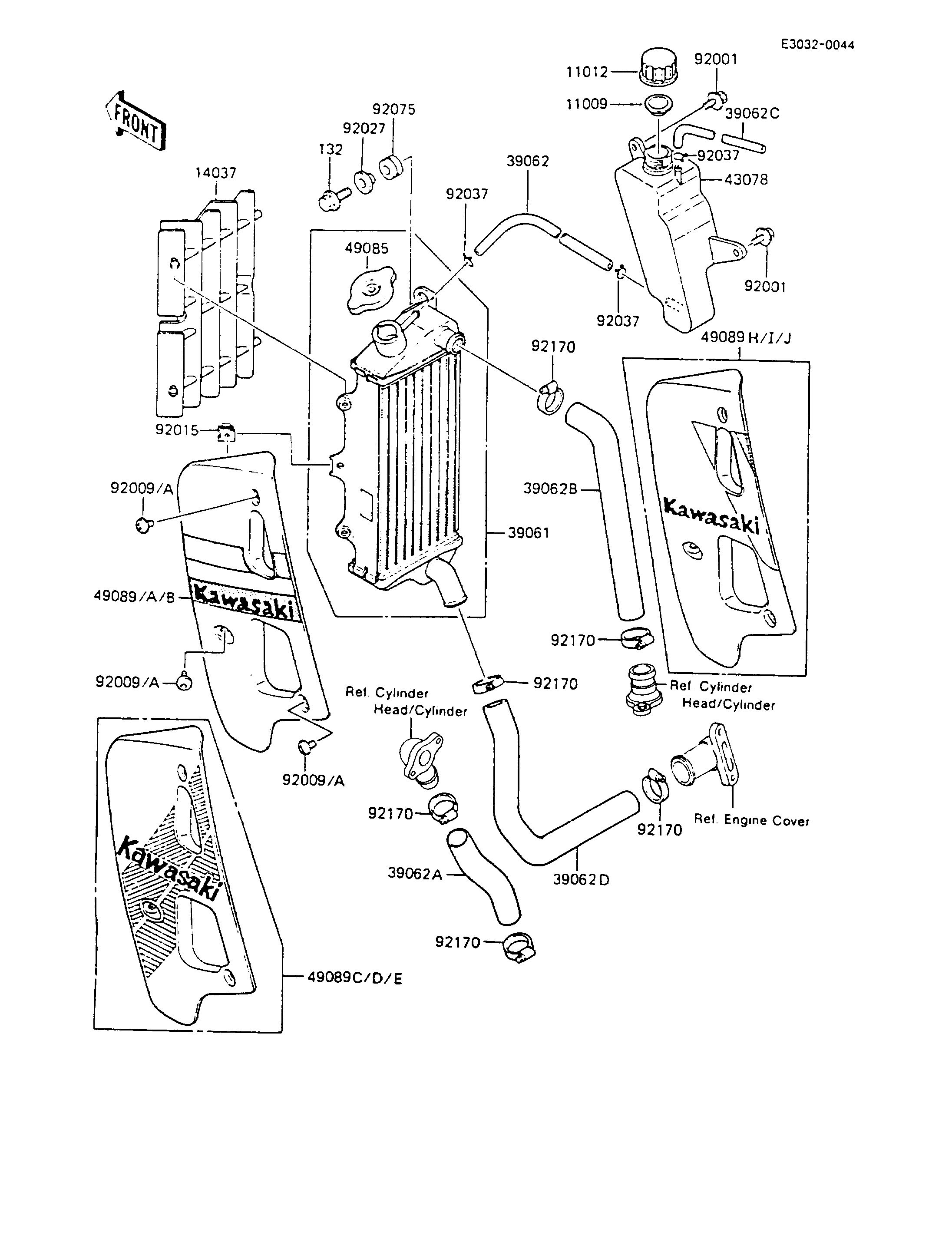 RADIATEUR POUR KMX125 KMX125 A1 BLANC 1986 EUROPE