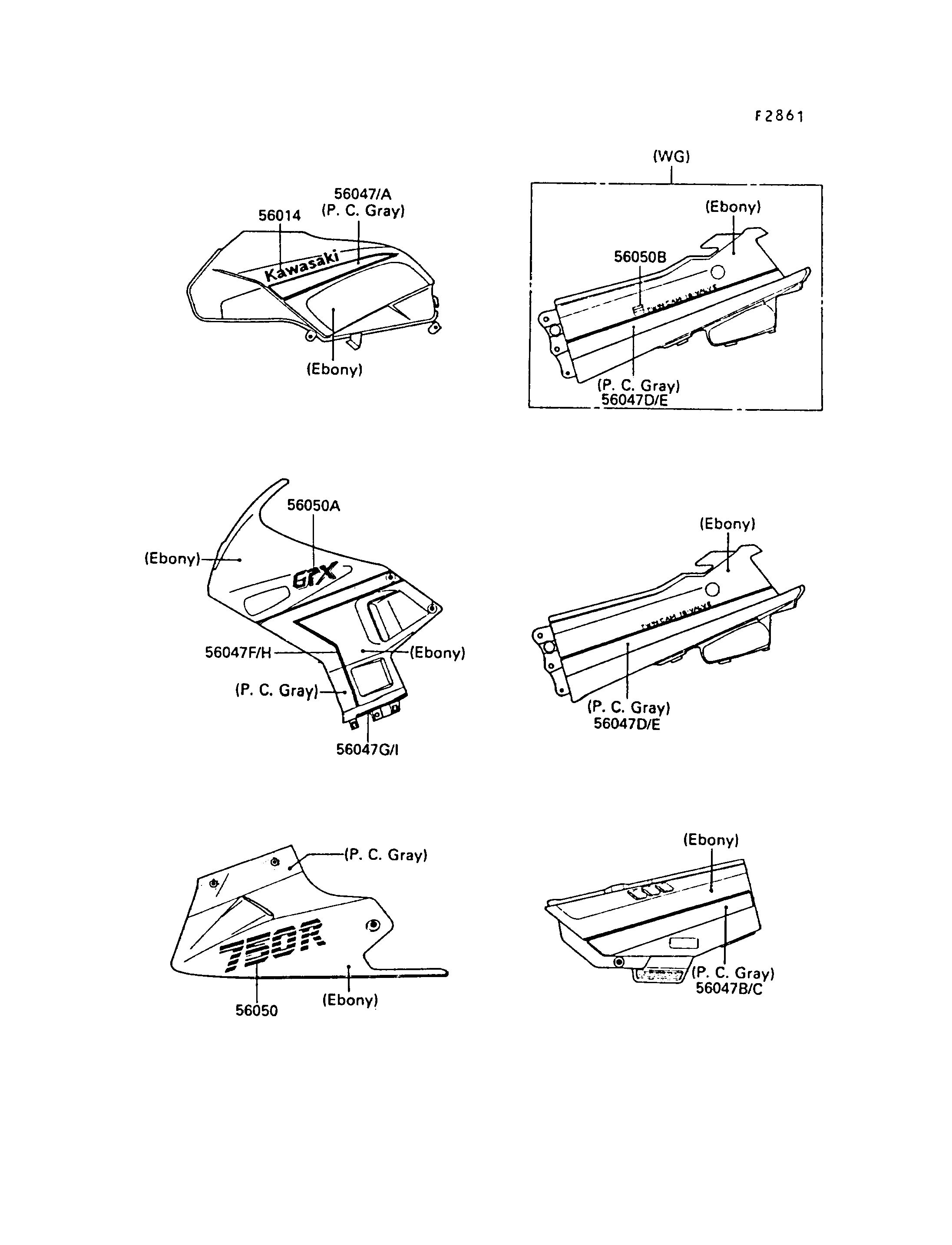 STICKEREBONY POUR GPX750R ZX750 F2 NOIR 1988 EUROPE
