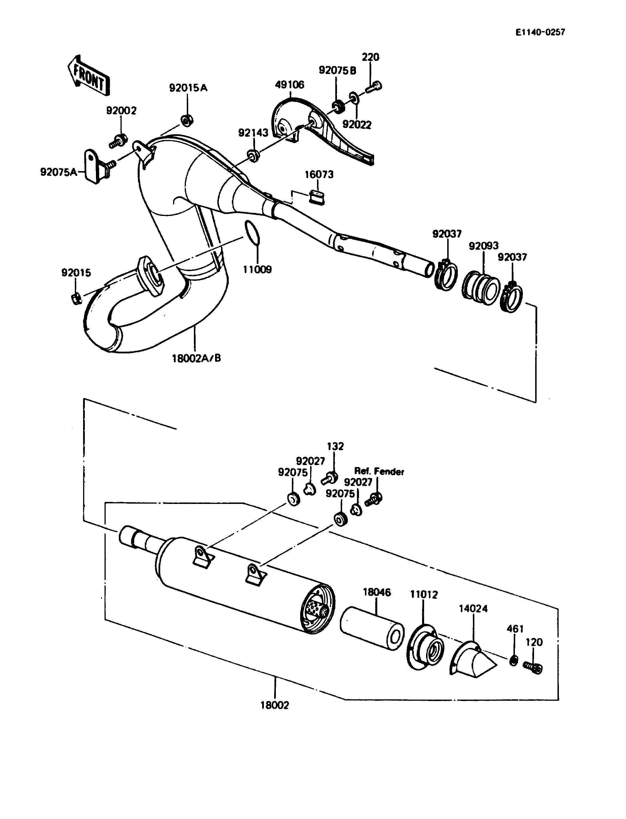 ECHAPPEMENT POUR KMX125 KMX125 A4 BLEU 1989 EUROPE