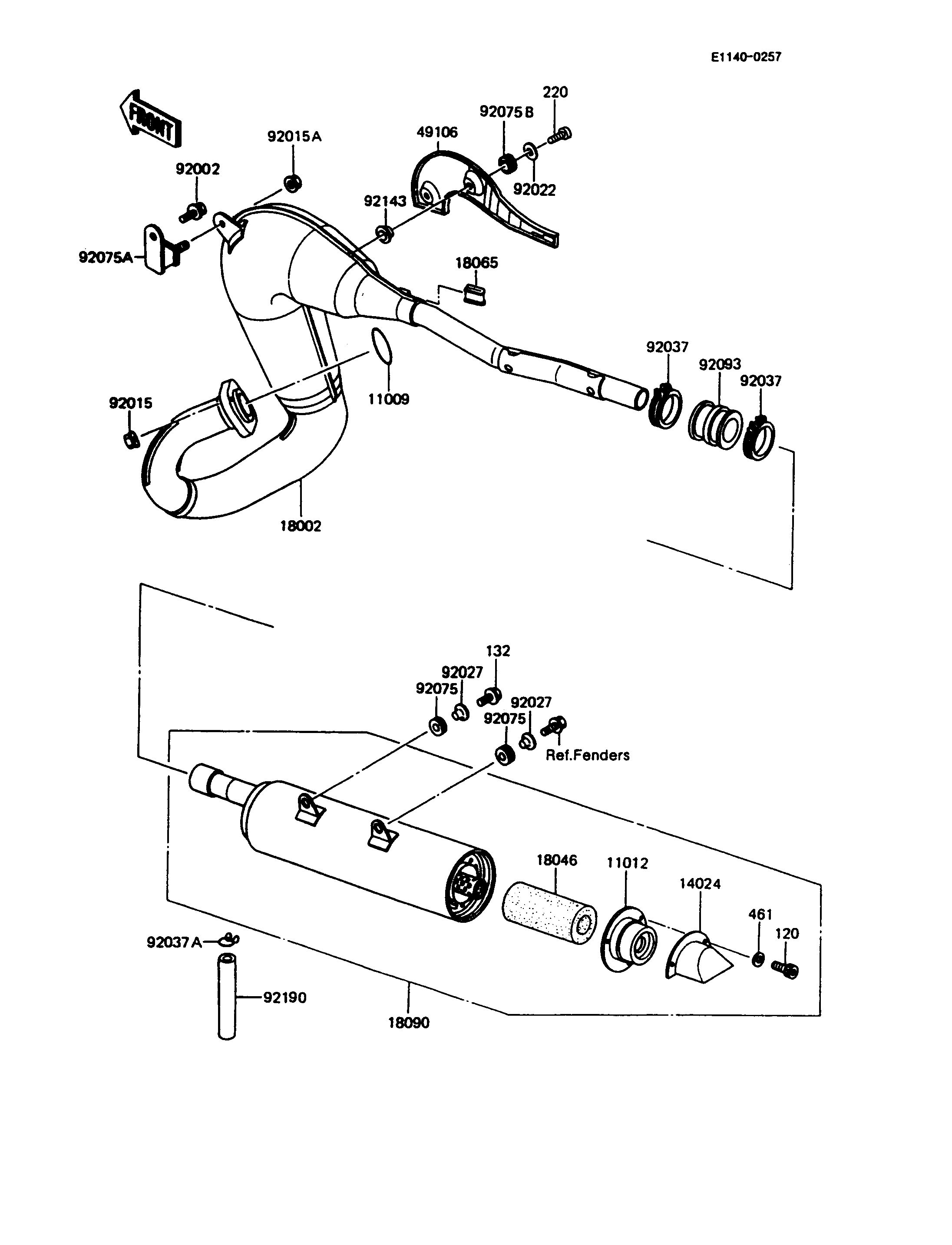 ECHAPPEMENT POUR KMX125 KMX125 A6 NOIR 1992 EUROPE