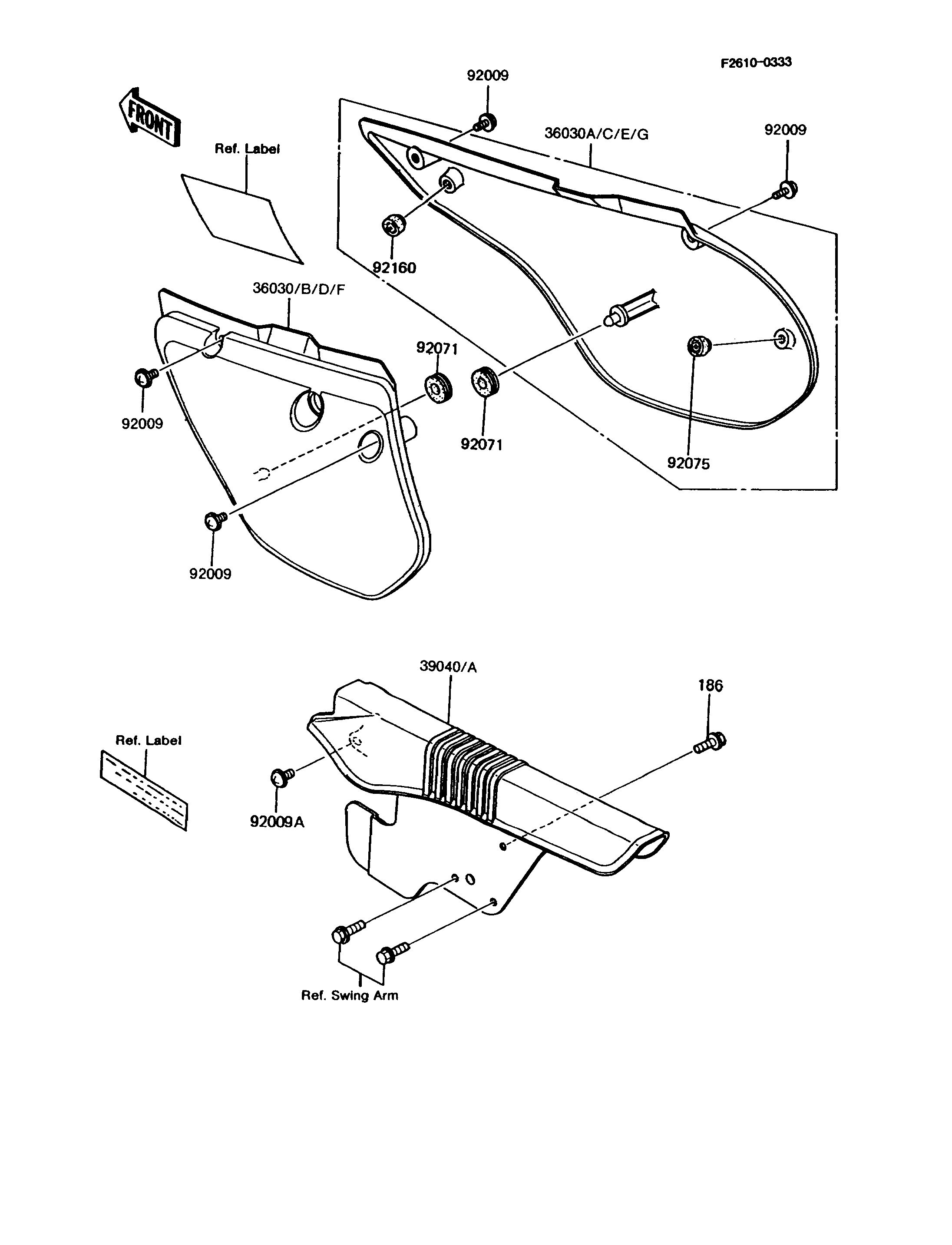 CACHE LATERALGARDE CHAINE POUR KMX125 KMX125 A6 NOIR 1992 EUROPE