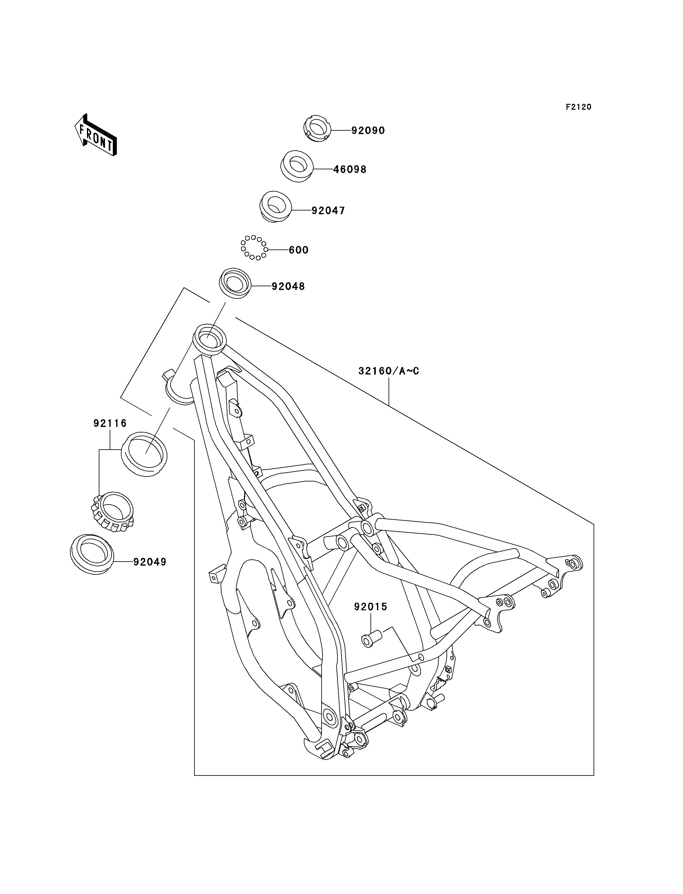 CHASSIS POUR KDX125SR KDX125 A3 BLEU 1992 EUROPE